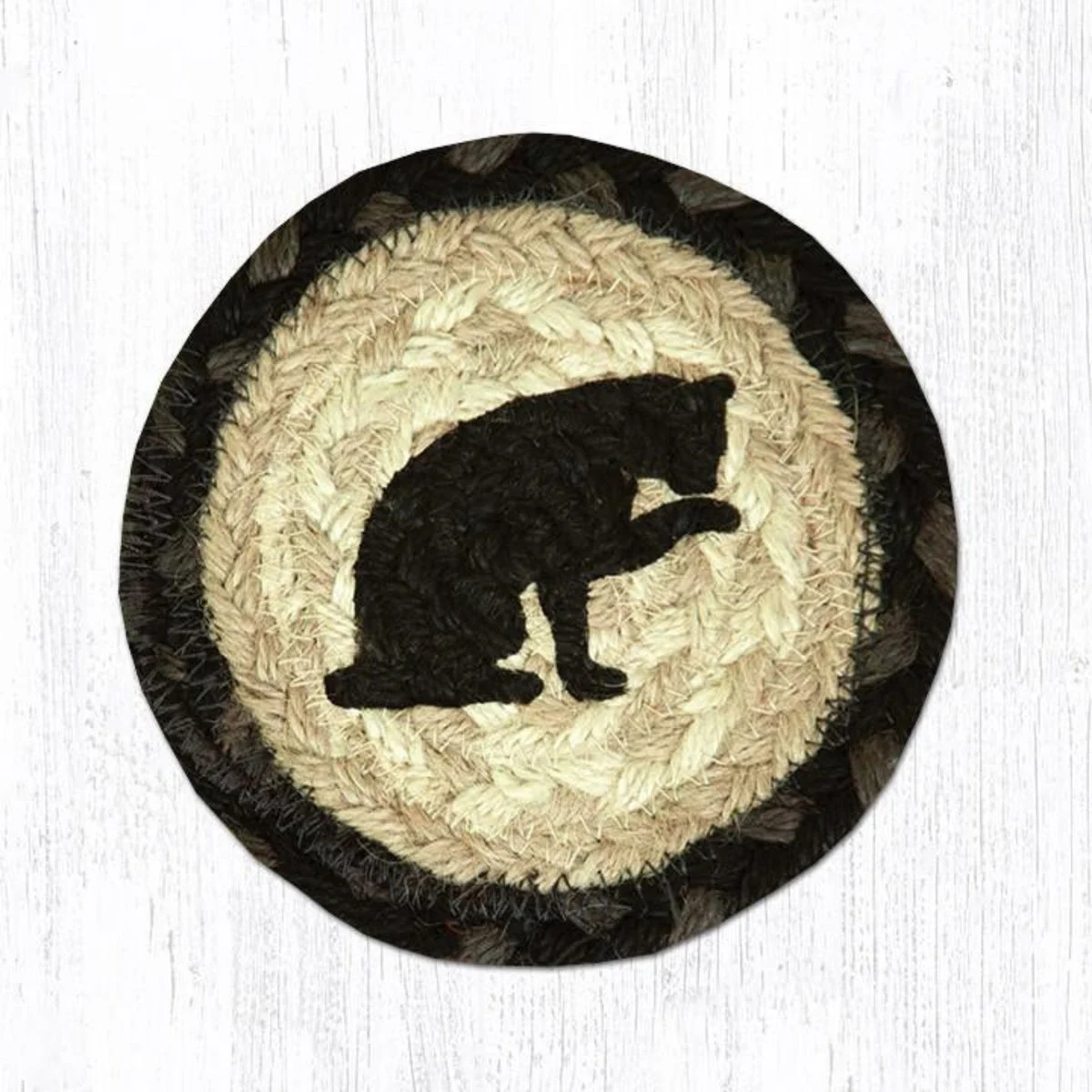 Earth Rugs Cat Coaster – 5"x5" Braided Natural Fiber Drink Mat with Whimsical Black Cat Print for Cozy Home Decor