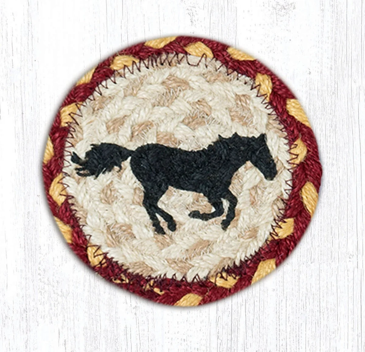 Earth Rugs Running Horse Coaster – 5"x5" Braided Jute with Western Horse Print for Rustic, Lodge, and Country Decor
