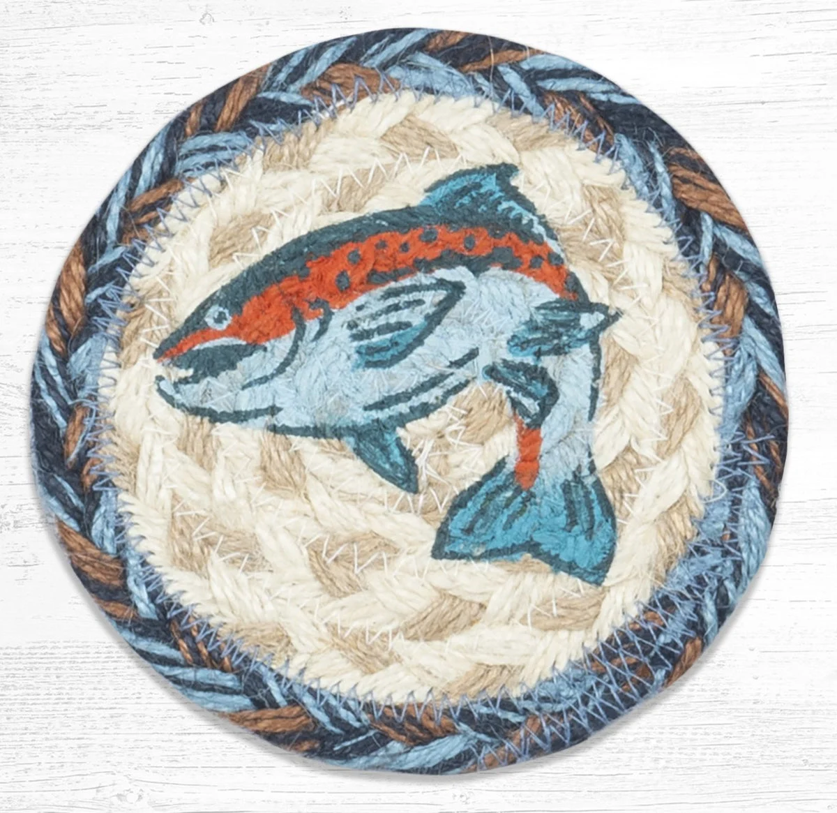 Earth Rugs Blue Fish Printed Coaster 5"x5" Nautical Coastal Decor