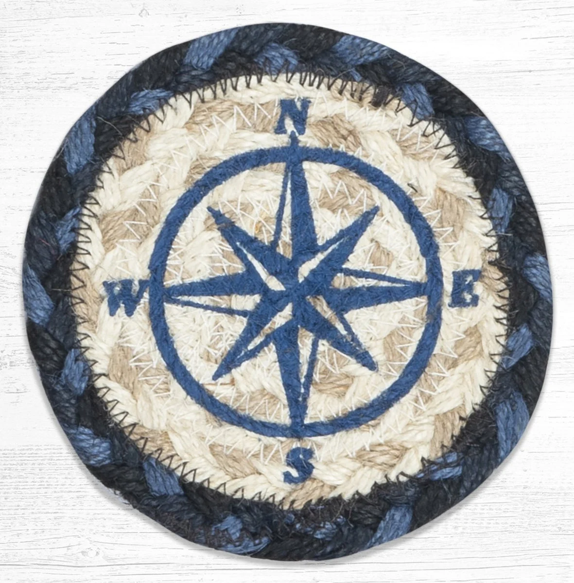 Earth Rugs Nautical Compass Rose Printed Coaster 5"x5" Coastal Kitchen Style