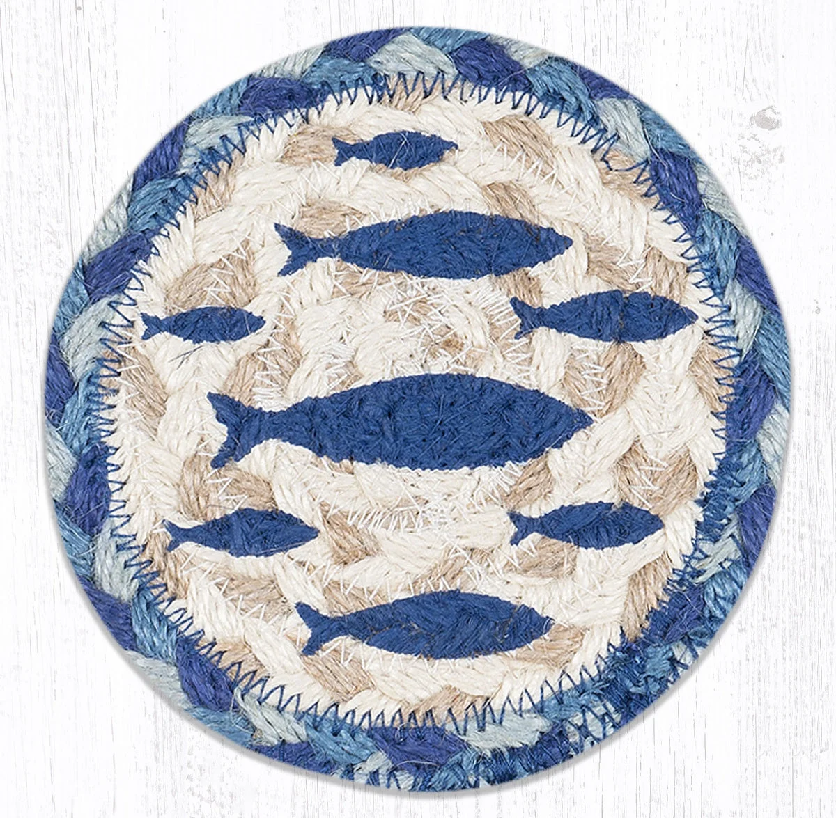 Earth Rugs Square 5" Fish Coaster Cotton Blend Rustic Beach House Accent