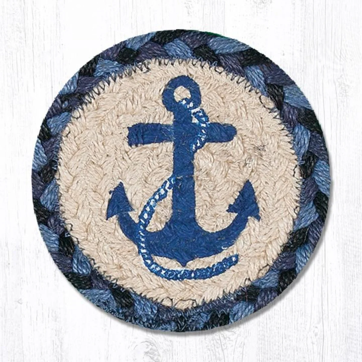 Earth Rugs Square 5" Navy Anchor Coaster Cotton Blend Beach House Accent