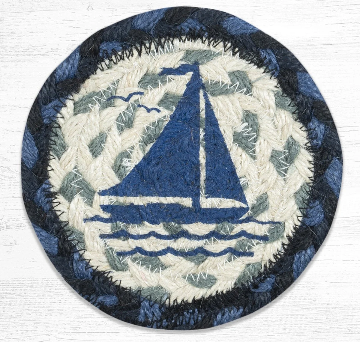 Earth Rugs Sailboat Printed Coaster 5"x5" Nautical Coastal Decor