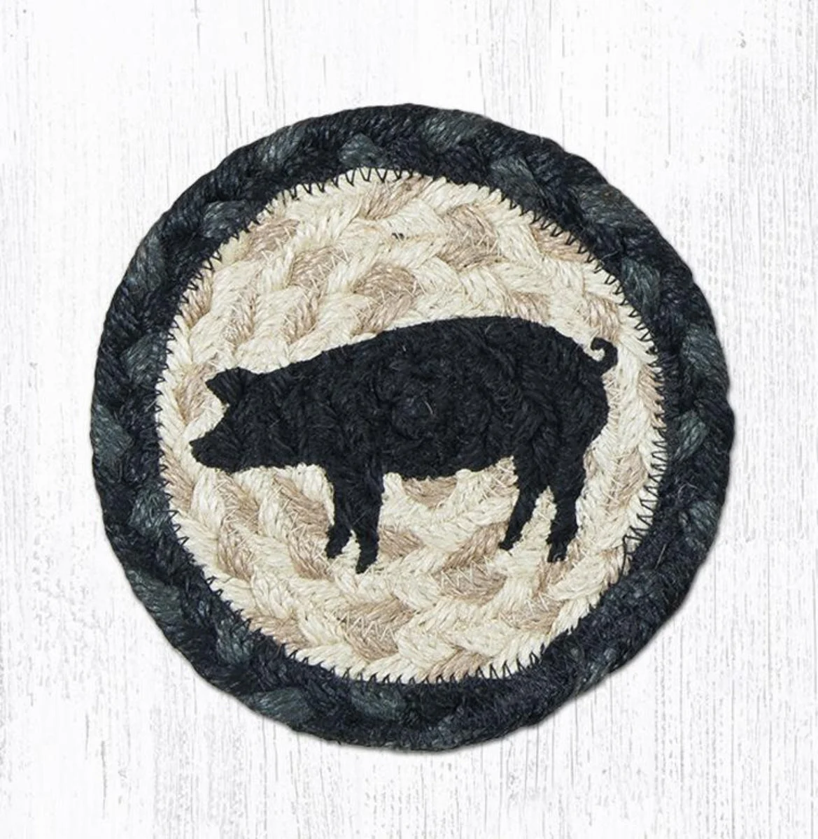 Earth Rugs Farmhouse Pig Silhouette Coaster 5"x5" Rustic Table Accessory