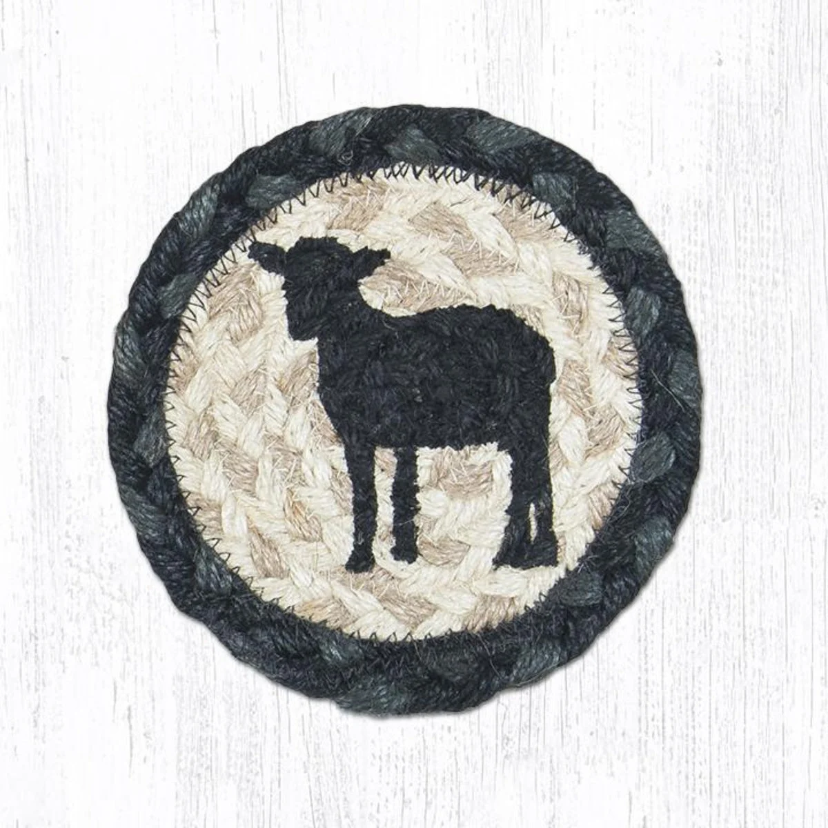 Earth Rugs Country Sheep Printed Coaster – Rustic 5"x5" Drink Mat for Table Protection
