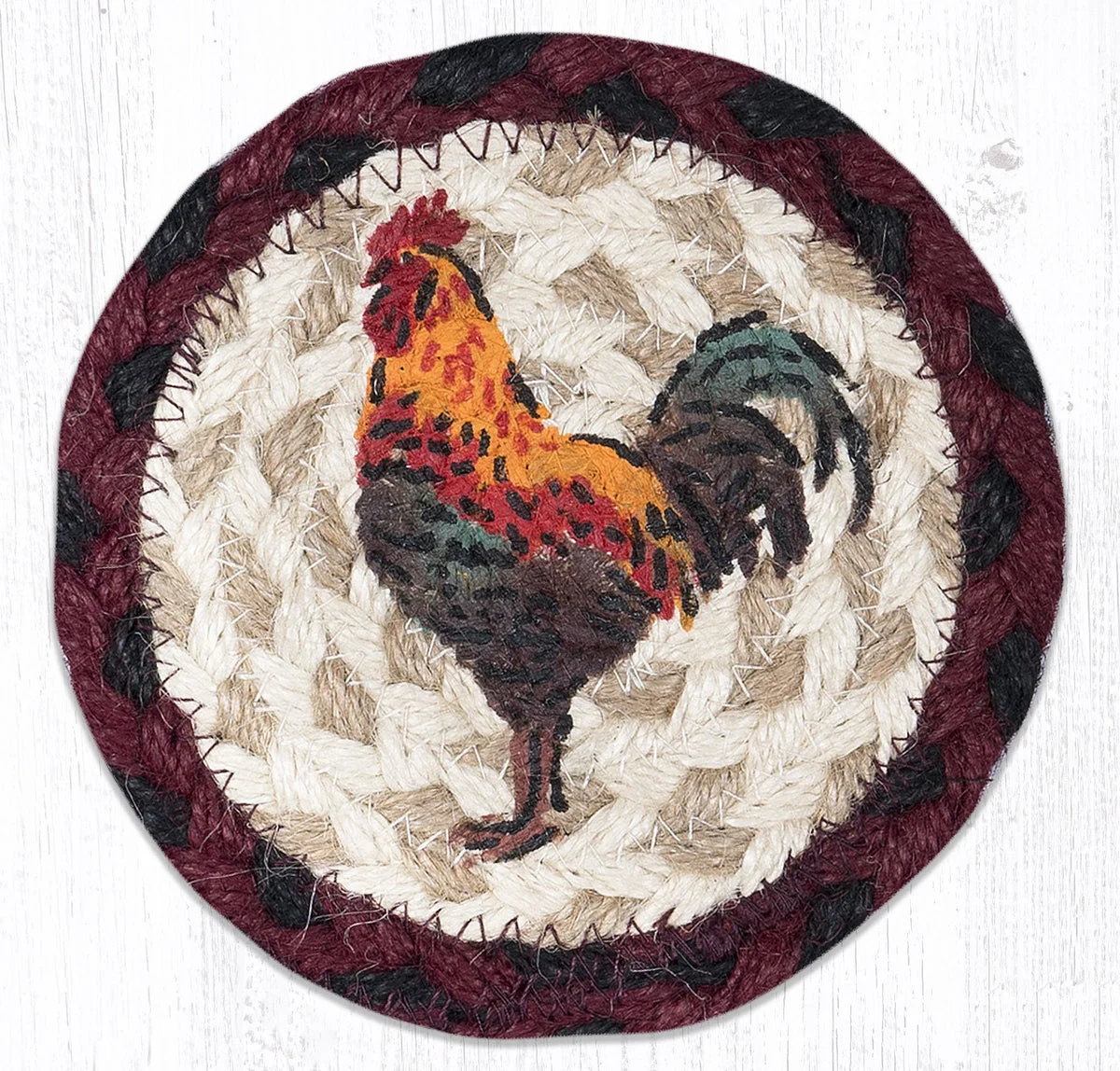 Earth Rugs Rustic Rooster Printed Coaster – Farmhouse Country 5"x5" Square Drink Mat