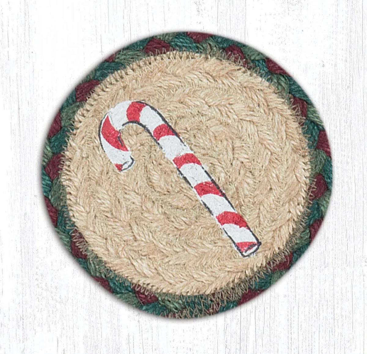 Earth Rugs Rustic Candy Cane Printed Coaster – Farmhouse Christmas 5"x5" Table Accent