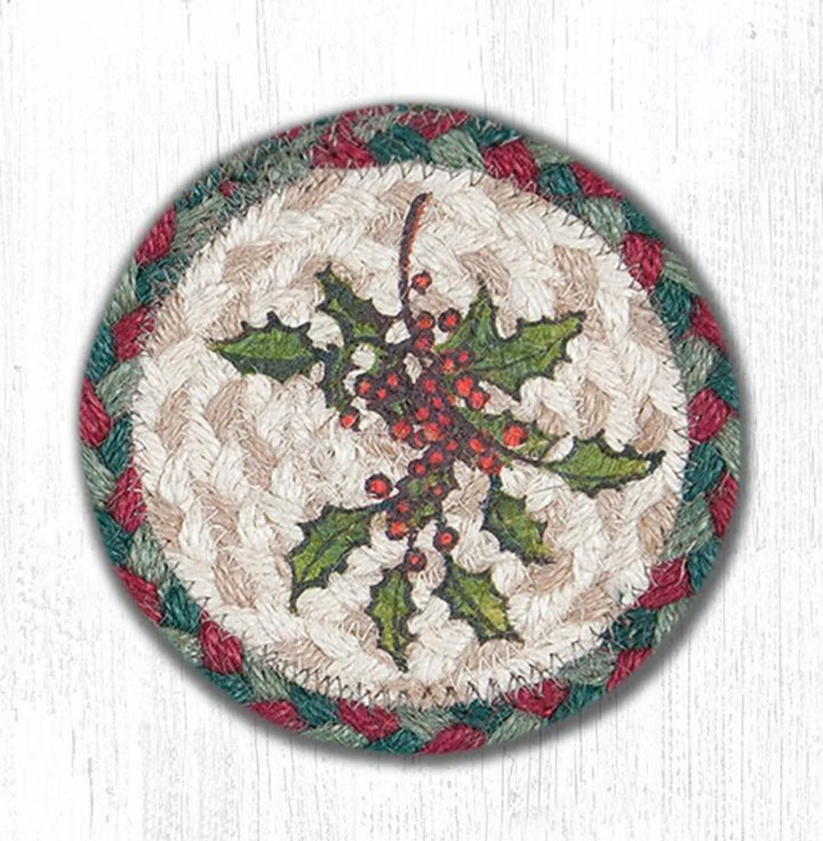 Earth Rugs Festive Holly Coaster – Rustic Christmas Style 5"x5" Durable Table Protector