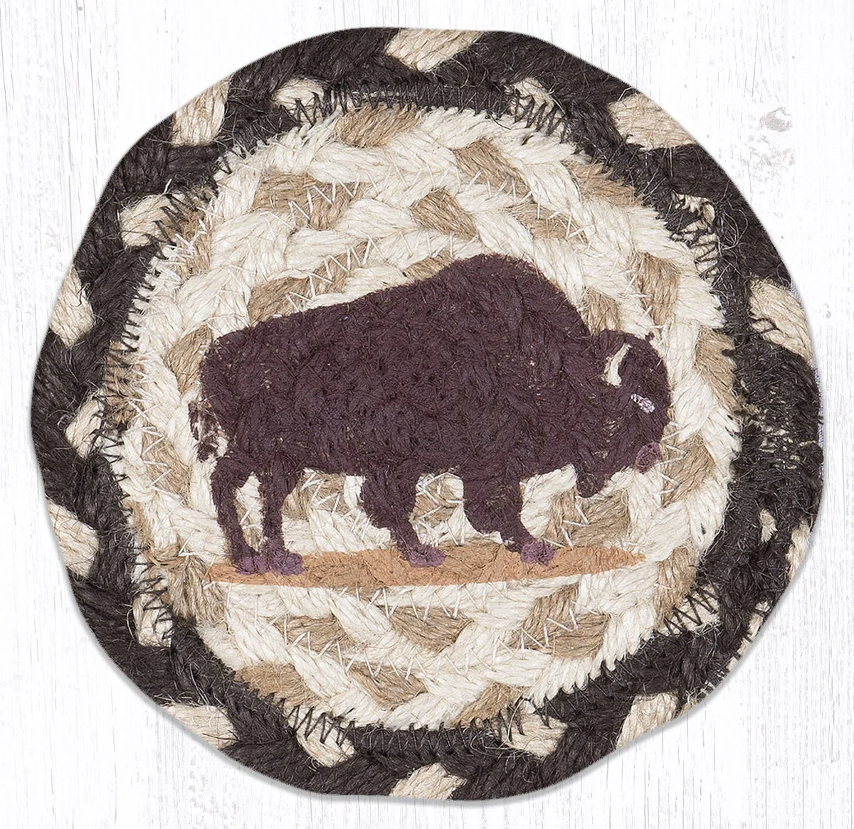 Earth Rugs Buffalo Printed Coaster – Rustic Farmhouse 5"x5" Square Drink Mat
