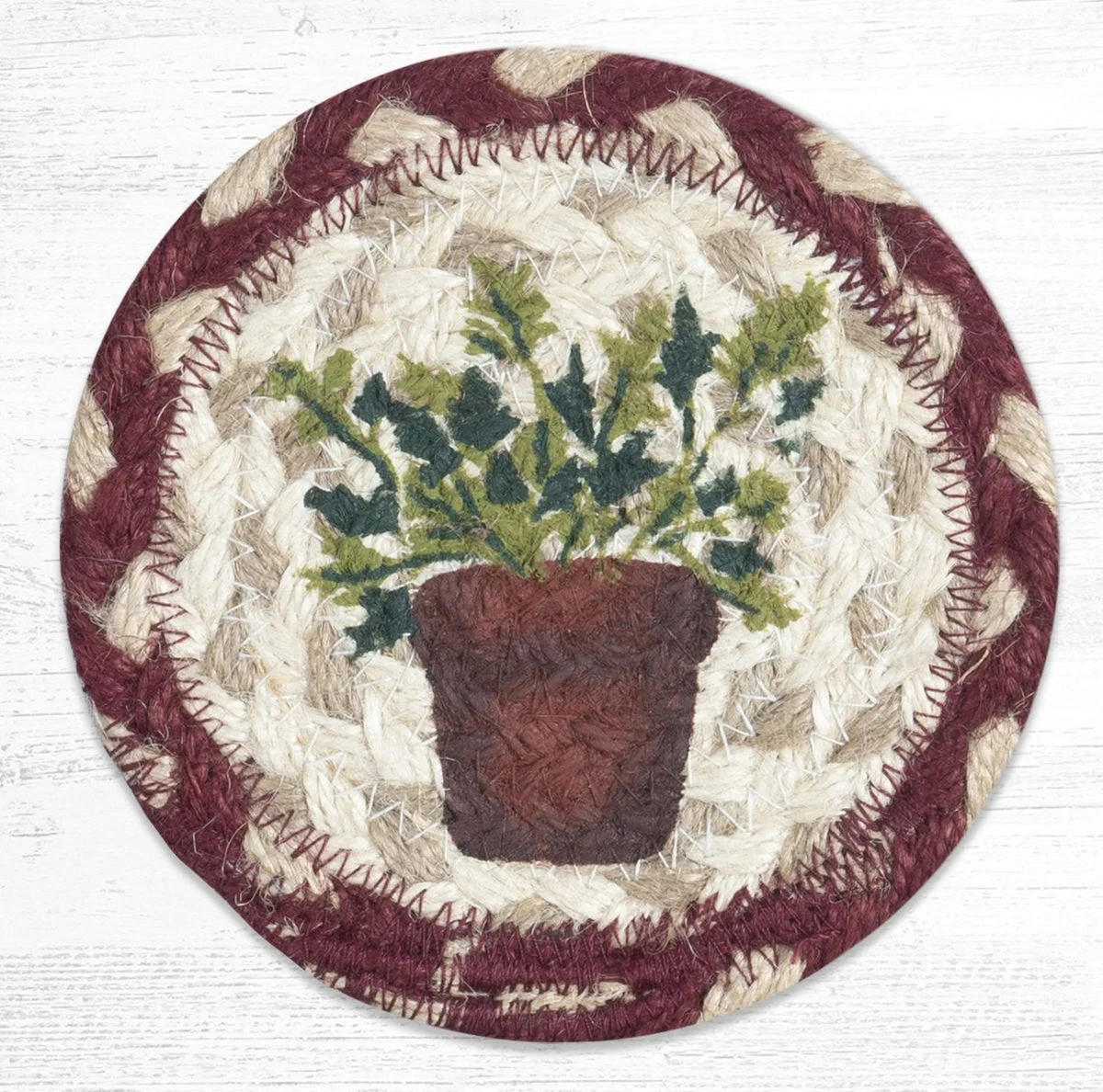 Earth Rugs Decorative Parsley Printed Coaster – Farmhouse Kitchen 5"x5" Table Accent