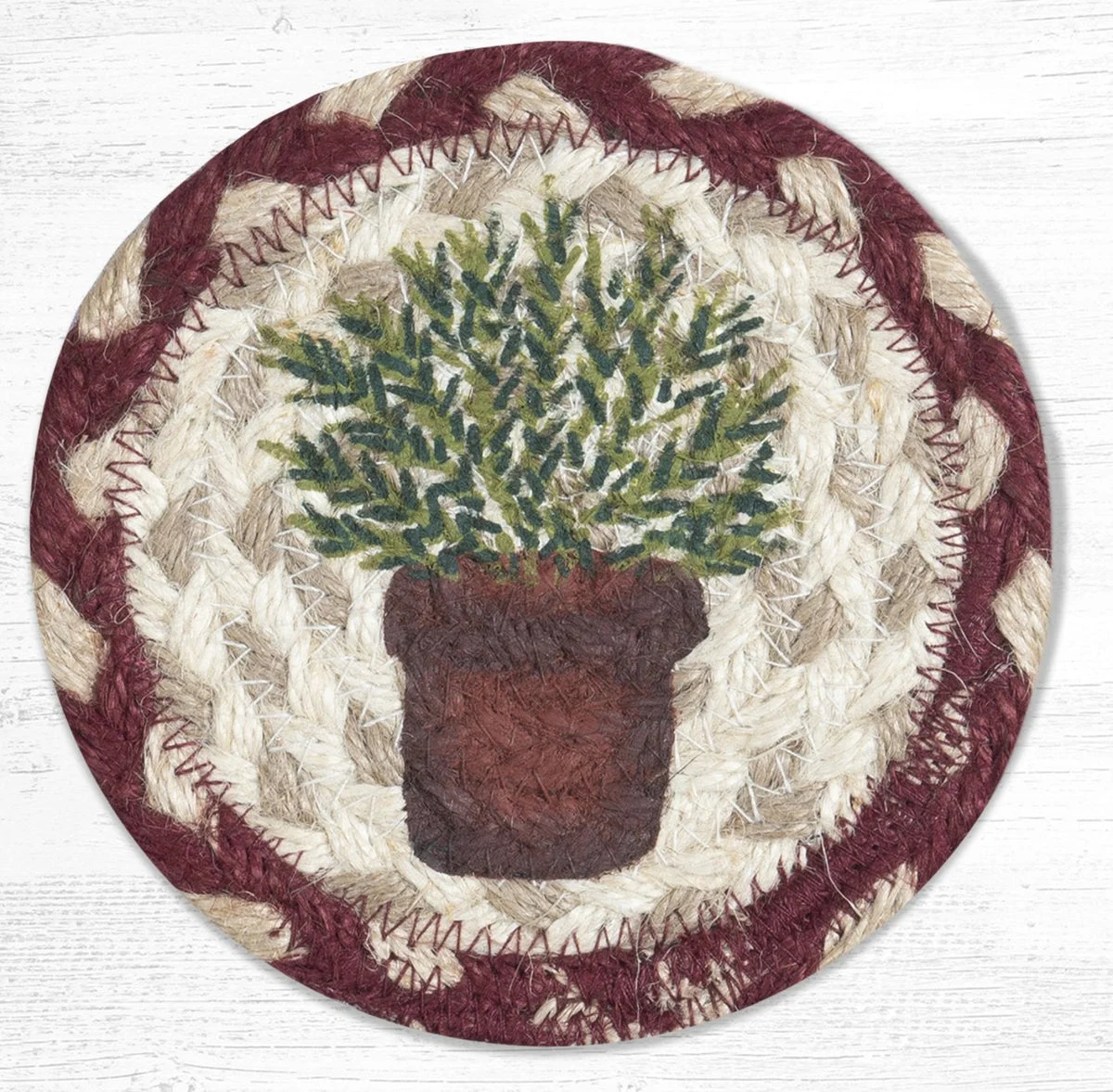 Earth Rugs Rosemary Printed Coaster – Rustic Kitchen 5"x5" Square Drink Mat