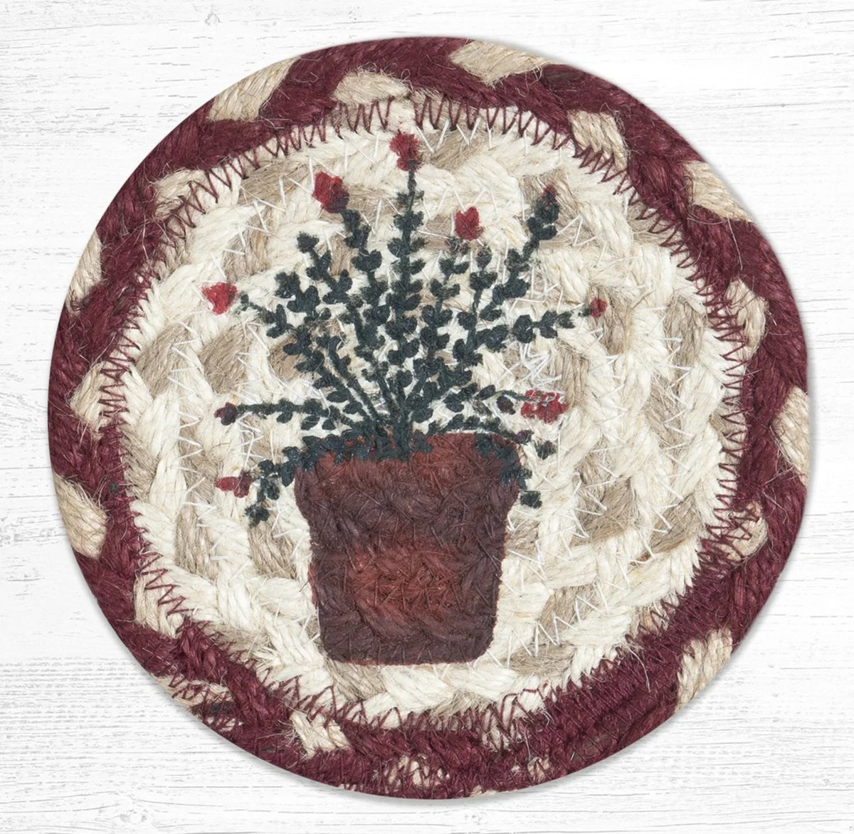 Earth Rugs Decorative Thyme Printed Coaster – Farmhouse Kitchen 5"x5" Table Accent
