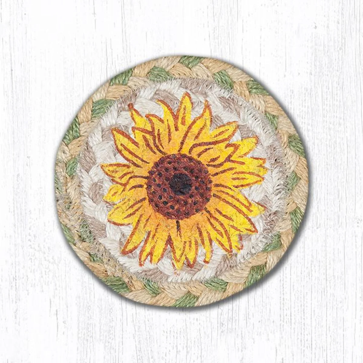 Earth Rugs Decorative Sunflower Coaster – Rustic Kitchen 5"x5" Square Drink Mat