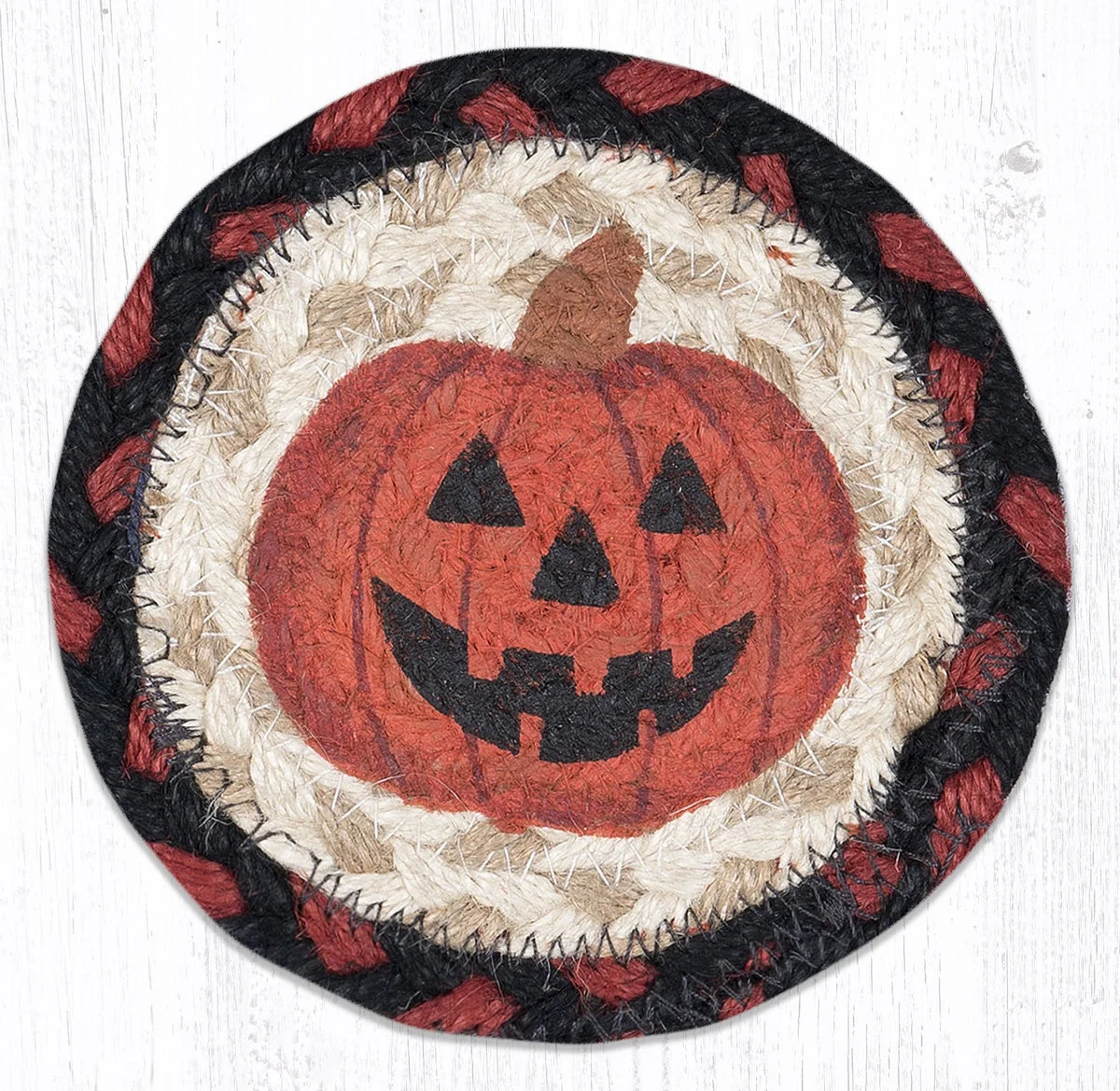 Earth Rugs Decorative Jack-O-Lantern Coaster – Autumn Farmhouse 5"x5" Accent