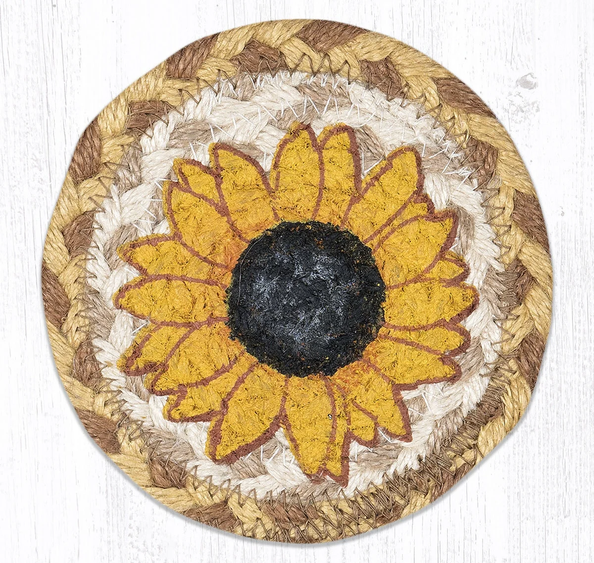 Earth Rugs Sunflower Printed Coaster – Rustic Farmhouse 5"x5" Square Drink Mat