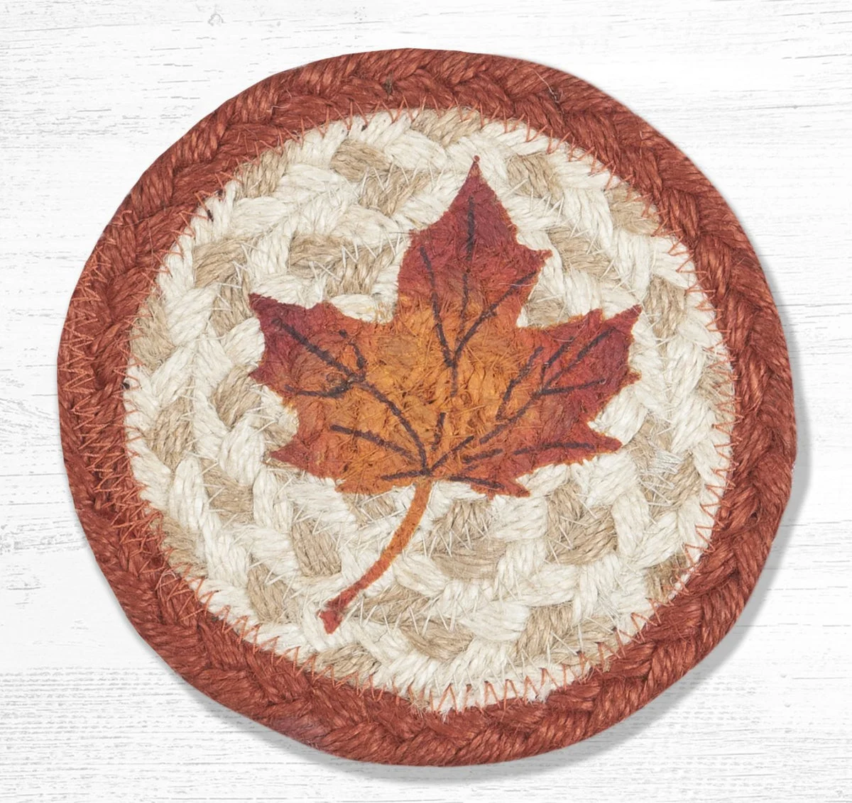Earth Rugs Autumn Maple Leaf Coaster – Farmhouse Rustic 5"x5" Square Accent