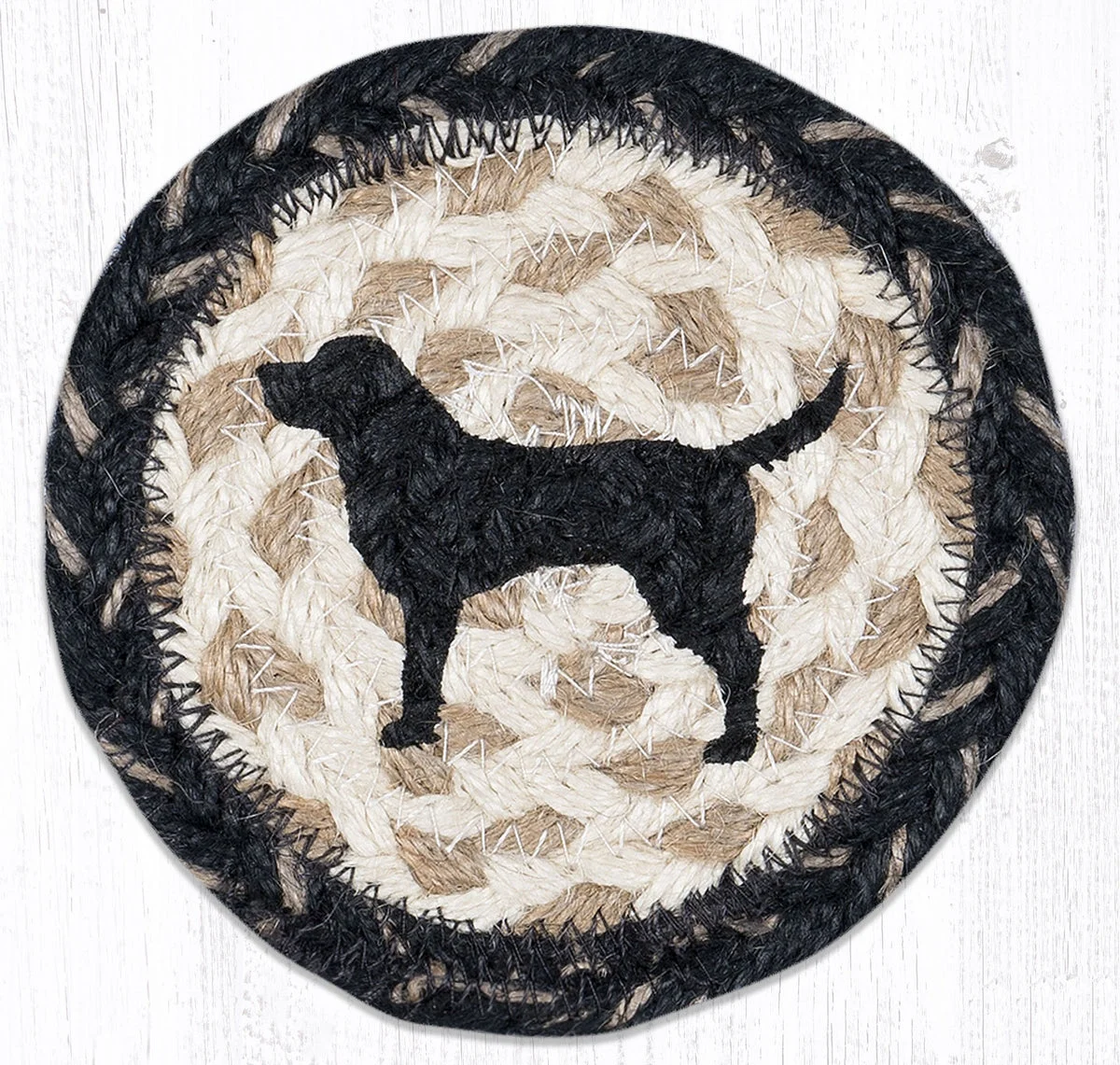 Earth Rugs Black Lab Coaster – 5"x5" Braided Jute with Dog Silhouette Print for Rustic, Farmhouse, or Pet-Lover Home Decor