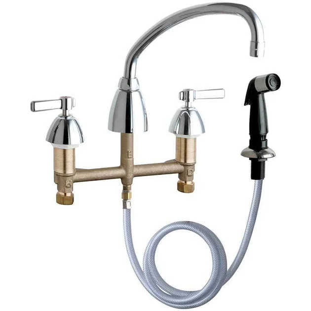 Kitchen Faucet 200 8 Inch Spread 2 Lever ADA Polished Chrome Side Spray Swivel 3 Hole Deck 2.2 Gallons per Minute