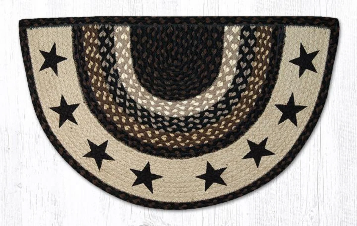 Earth Rugs Black Stars Printed Slice Tread 18"x29" Durable Handcrafted Jute Slice Rustic Farmhouse Cabin Accent Floor Mat