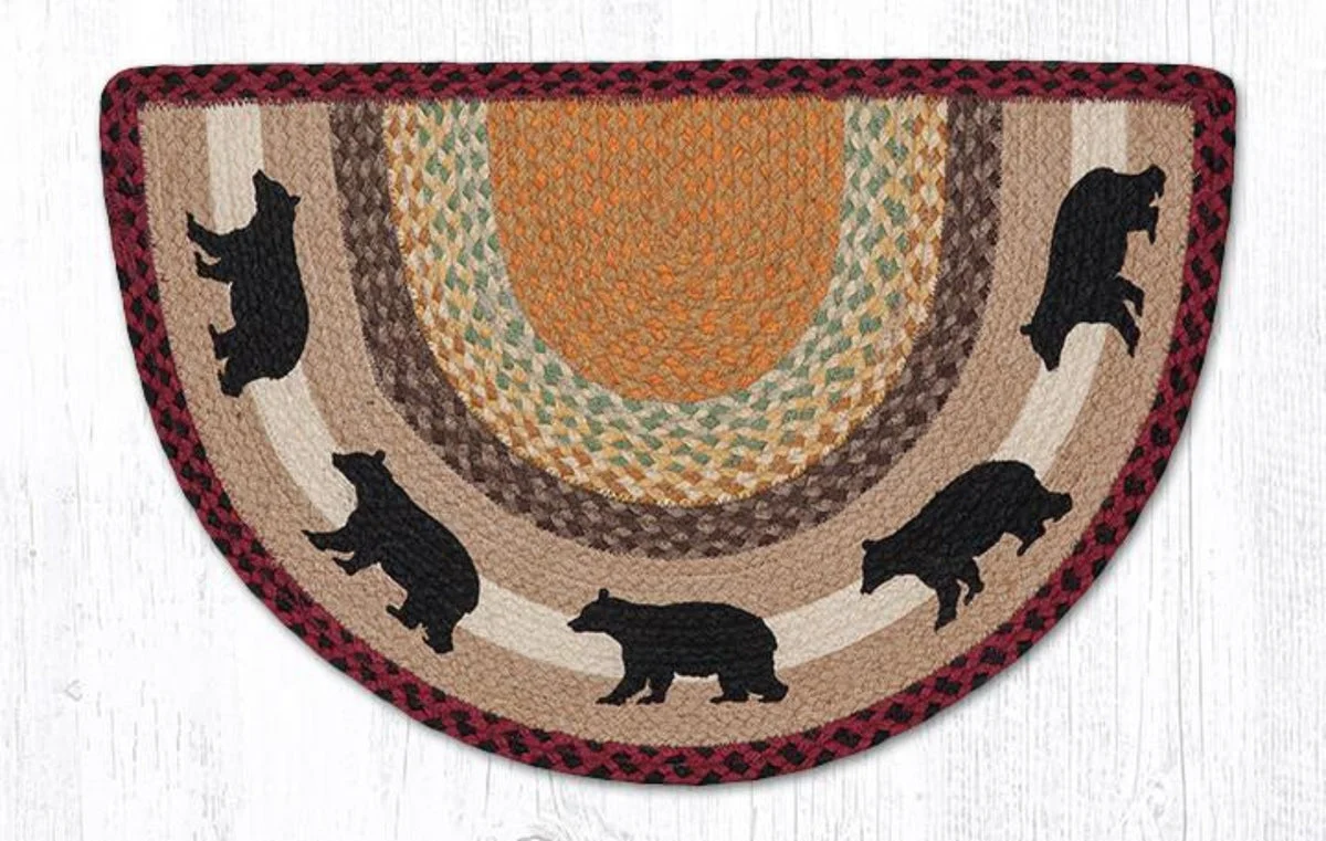 Earth Rugs Cabin Lodge Bear Half Circle Accent Tread 18"x29" Handcrafted
