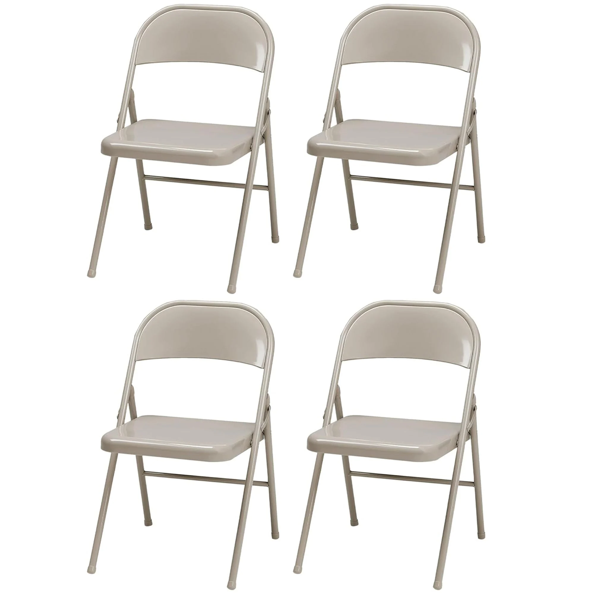 MECO Sudden Comfort All Steel Indoor Outdoor Folding Chair Set, Buff (Set of 4)