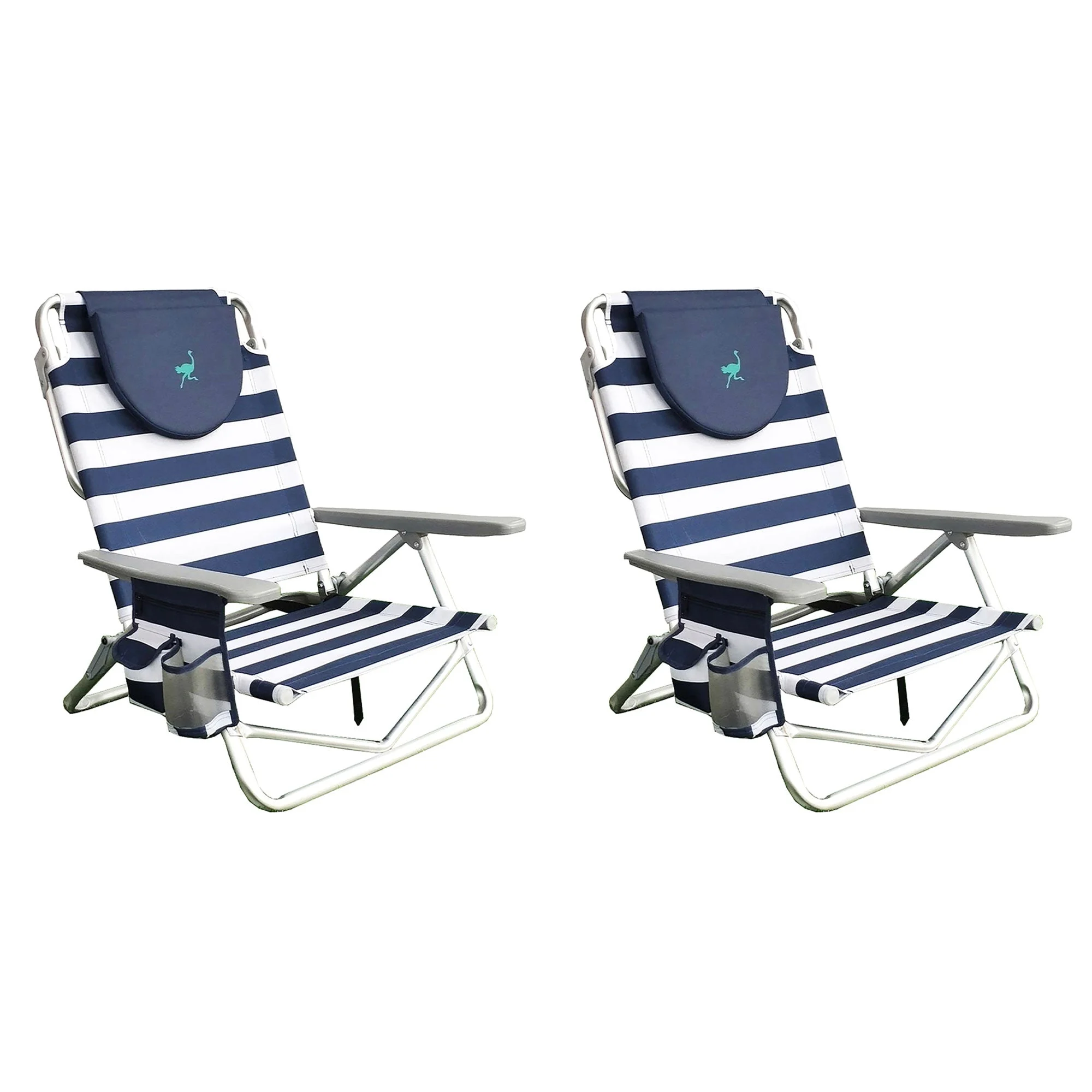 Ostrich On Your Back Sand Beach 6 Inch Off The Ground Lounge Chair (2 Pack)