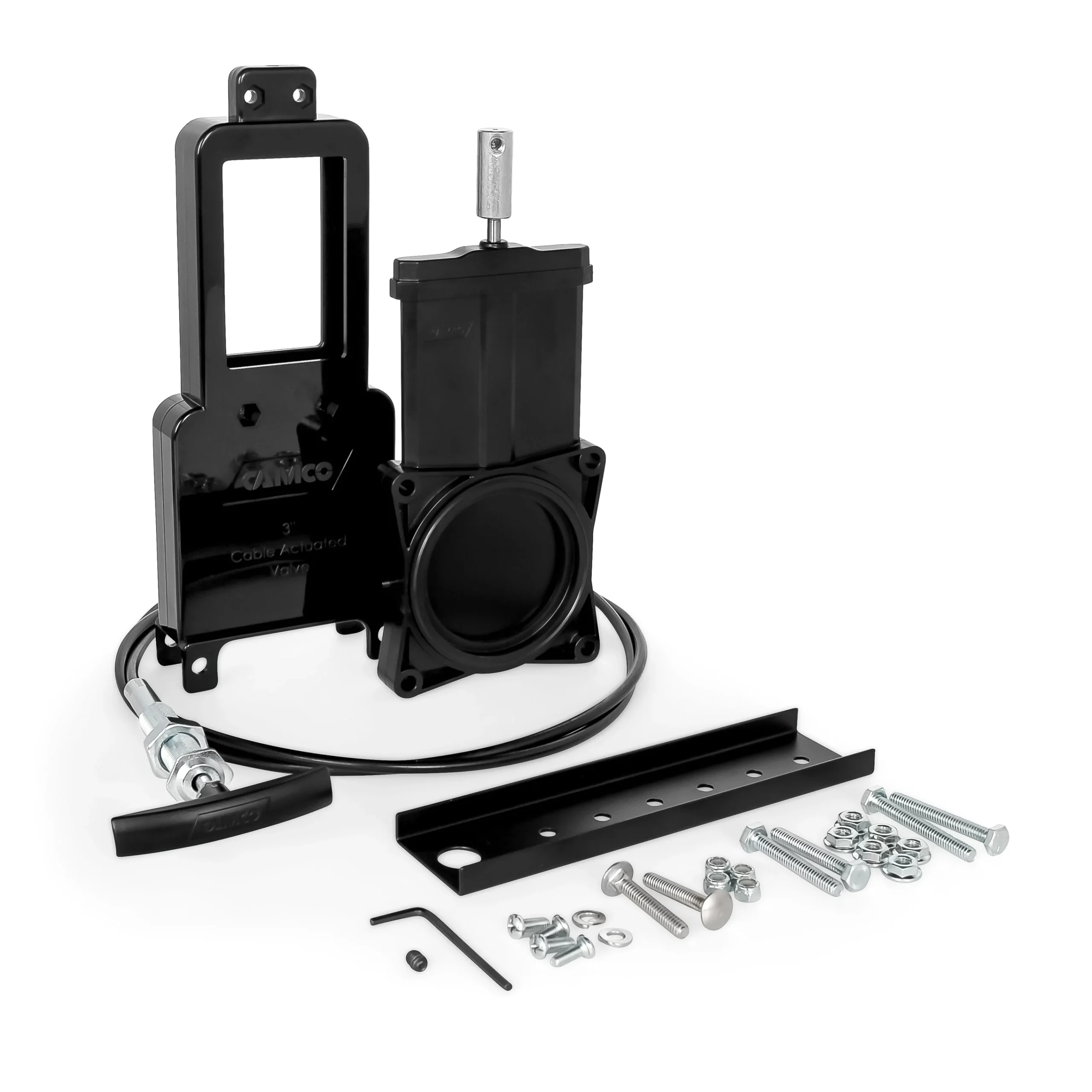 Camco 3" RV Waste Valve w/72" Cable Extension Kit, Sidewall/Compartment Mount