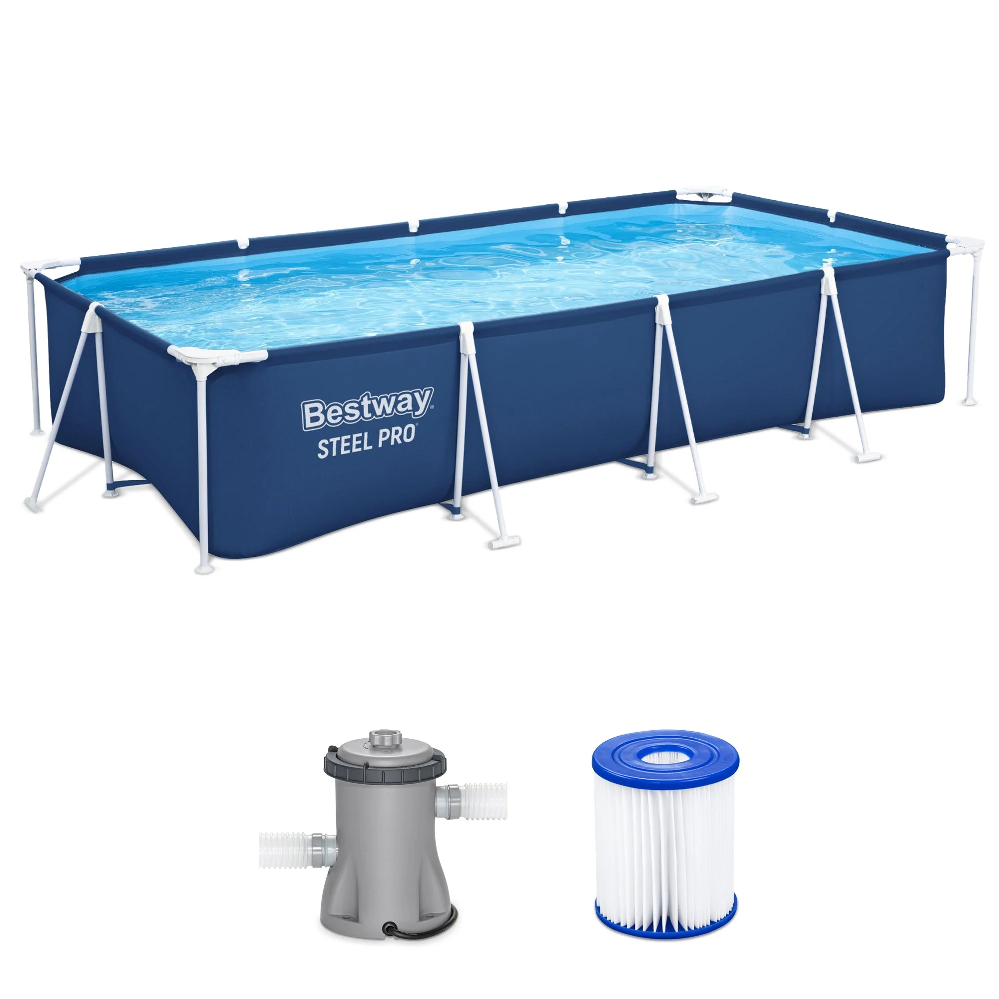 Bestway Steel Pro 13 Foot x 32 Inch Rectangular Above Ground Swimming Pool, Blue
