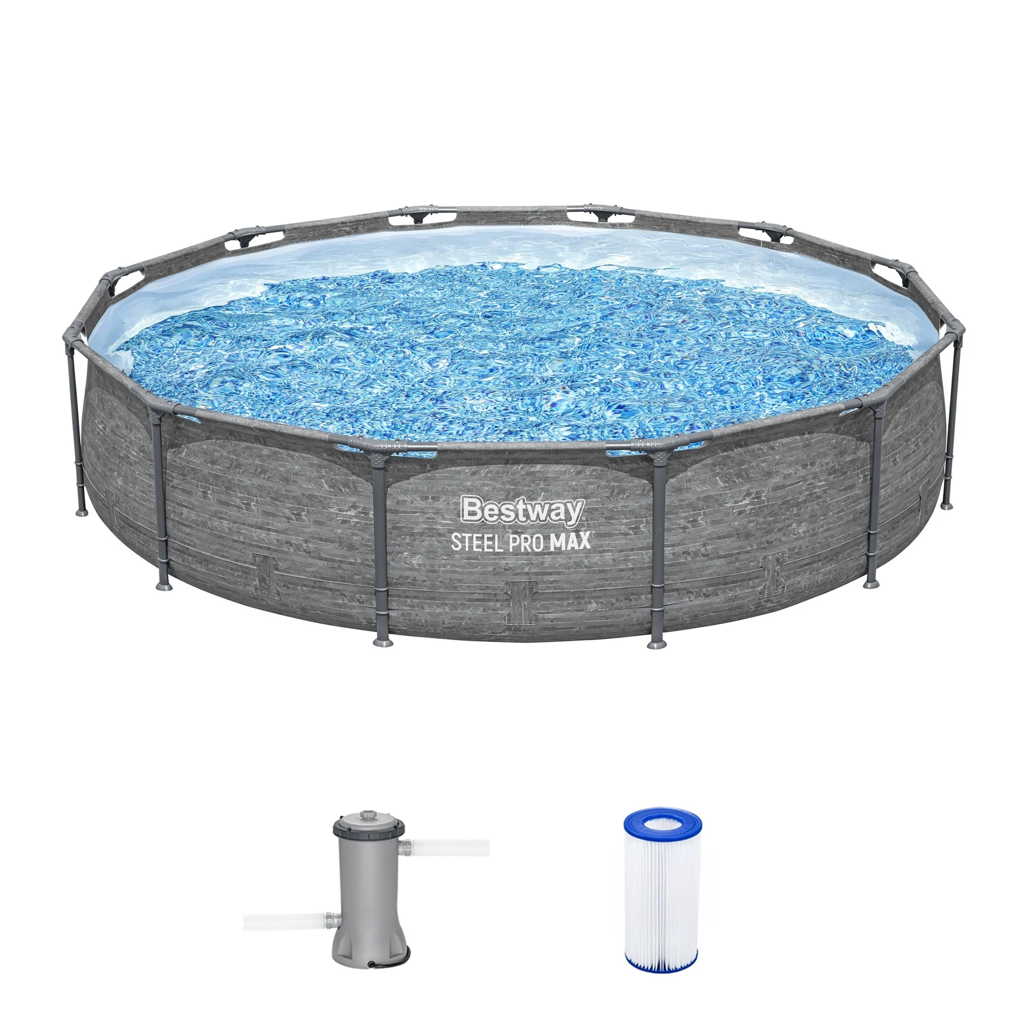 Bestway Steel Pro MAX 12' x 30" Above Ground Outdoor Swimming Pool Set, Gray