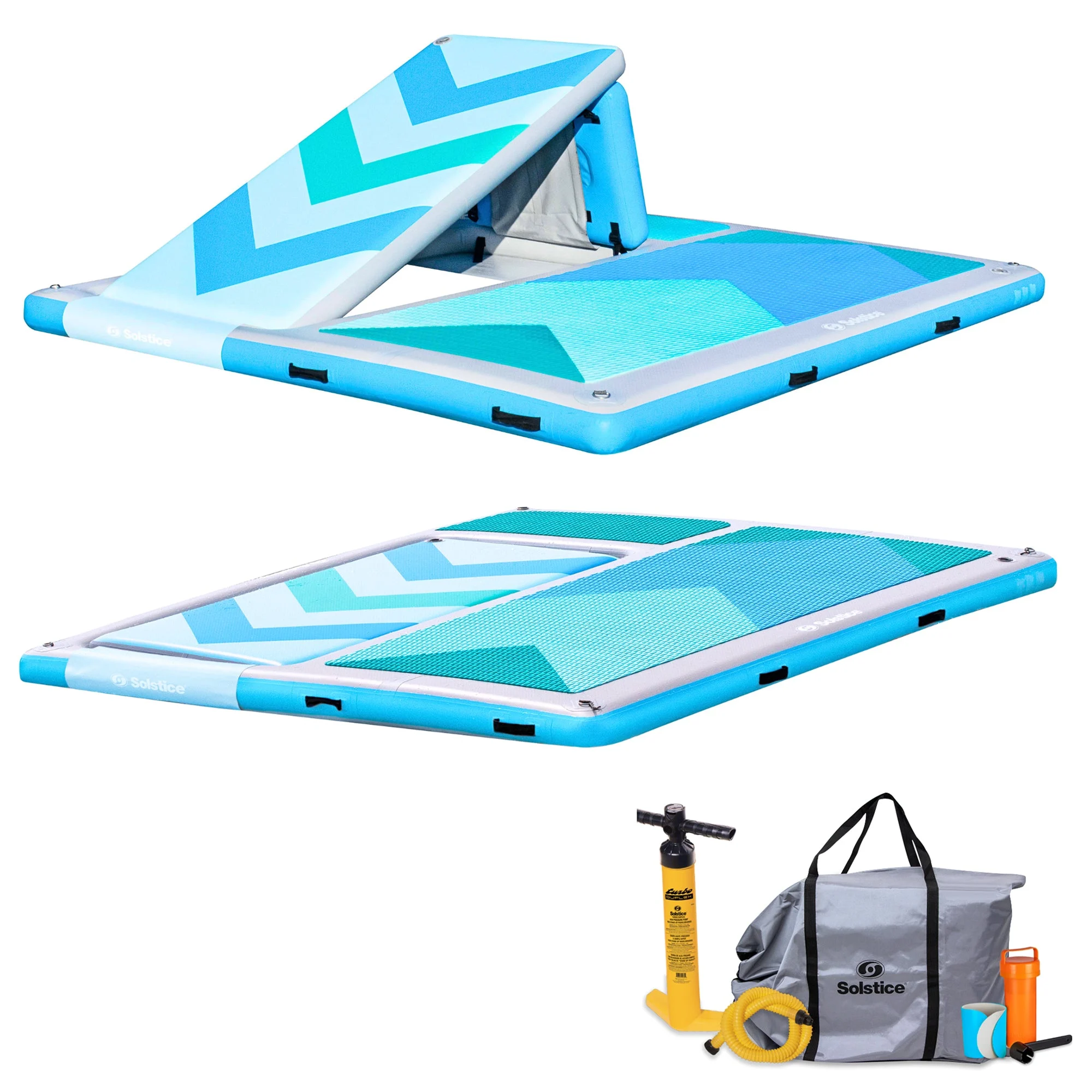 Solstice 10' x 8' Inflatable Convertible Floating Slide Dock with Pump and Bag