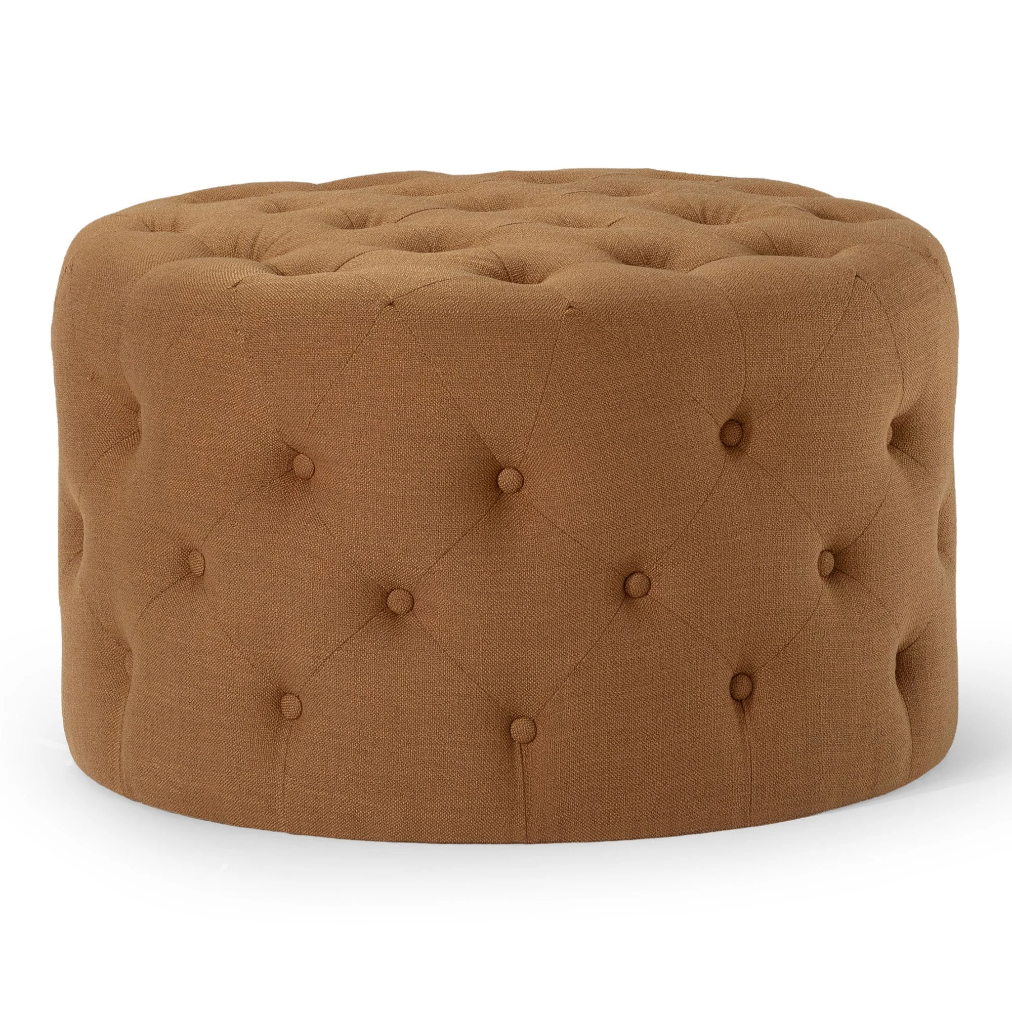 Maven Lane Marcy Traditional Round Ottoman in Clay Fabric Upholstery