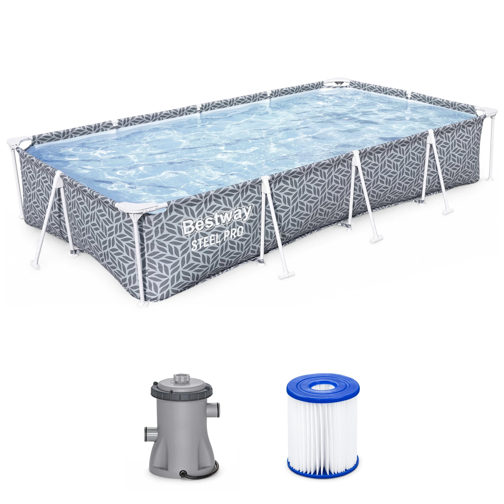 Bestway Steel Pro Rectangle Above Ground Swimming Pool Set, 12' x 6'7" x 26"