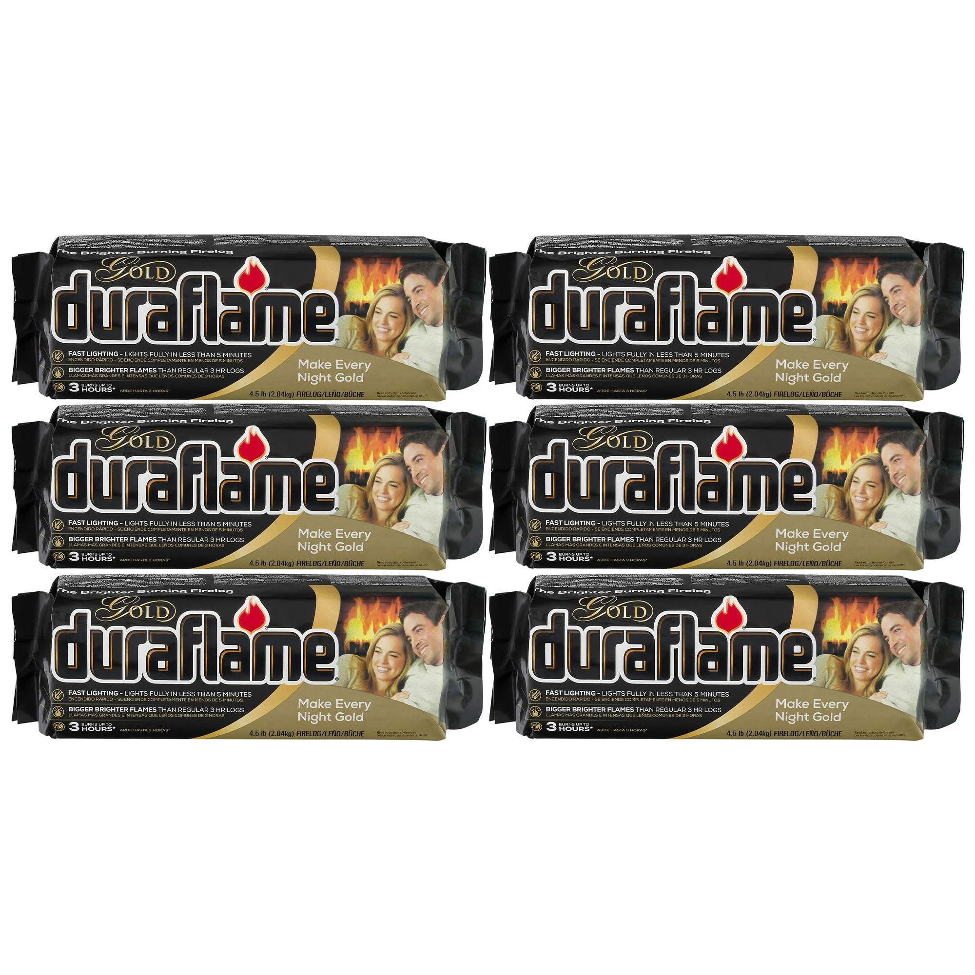Duraflame 4.5 Pound Gold Premium Fast Lighting 3 Hour Burn Firelogs, Set of 6