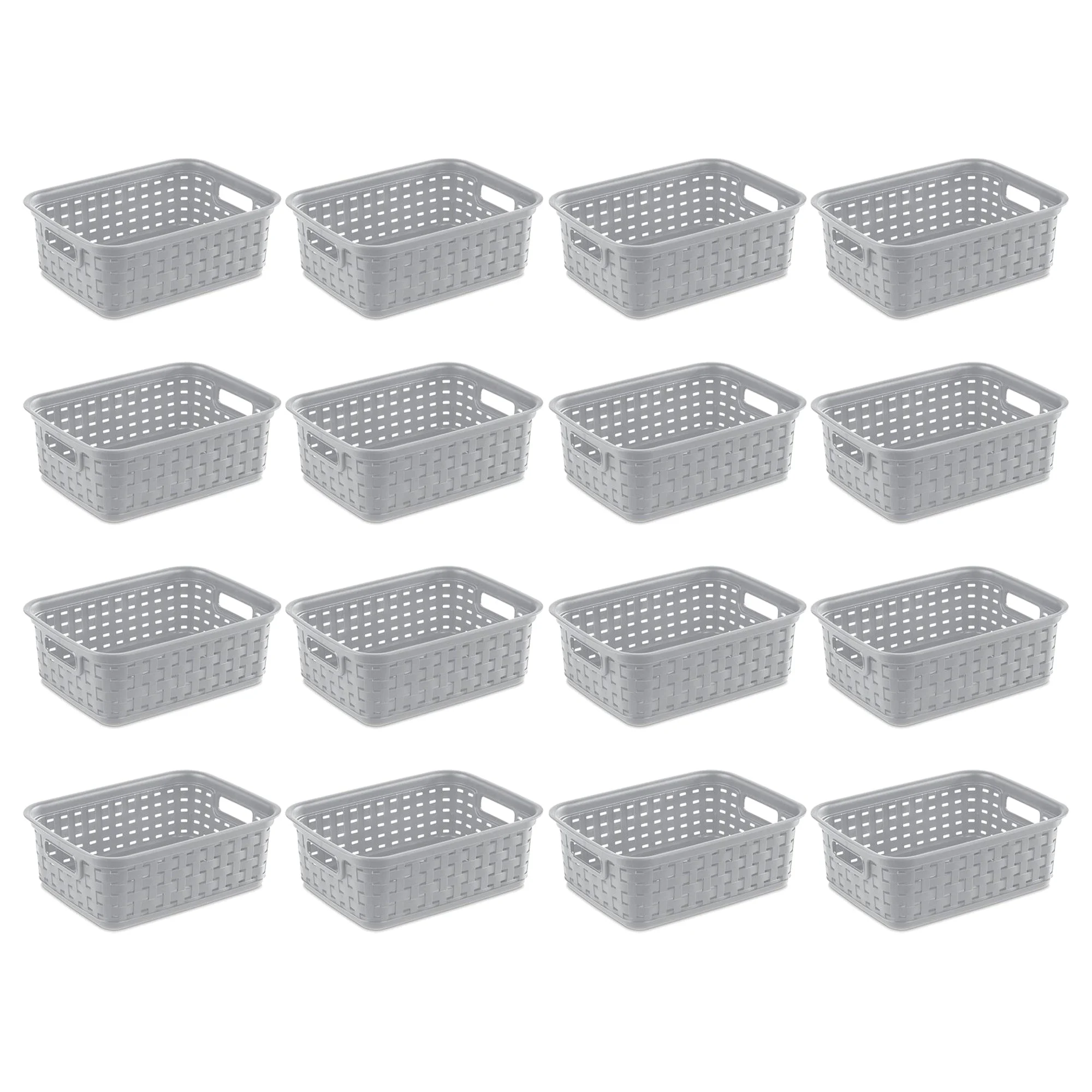 Sterilite 11" Small Weave Open Bin Organize Wicker Storage Basket, Grey, 16 Pack