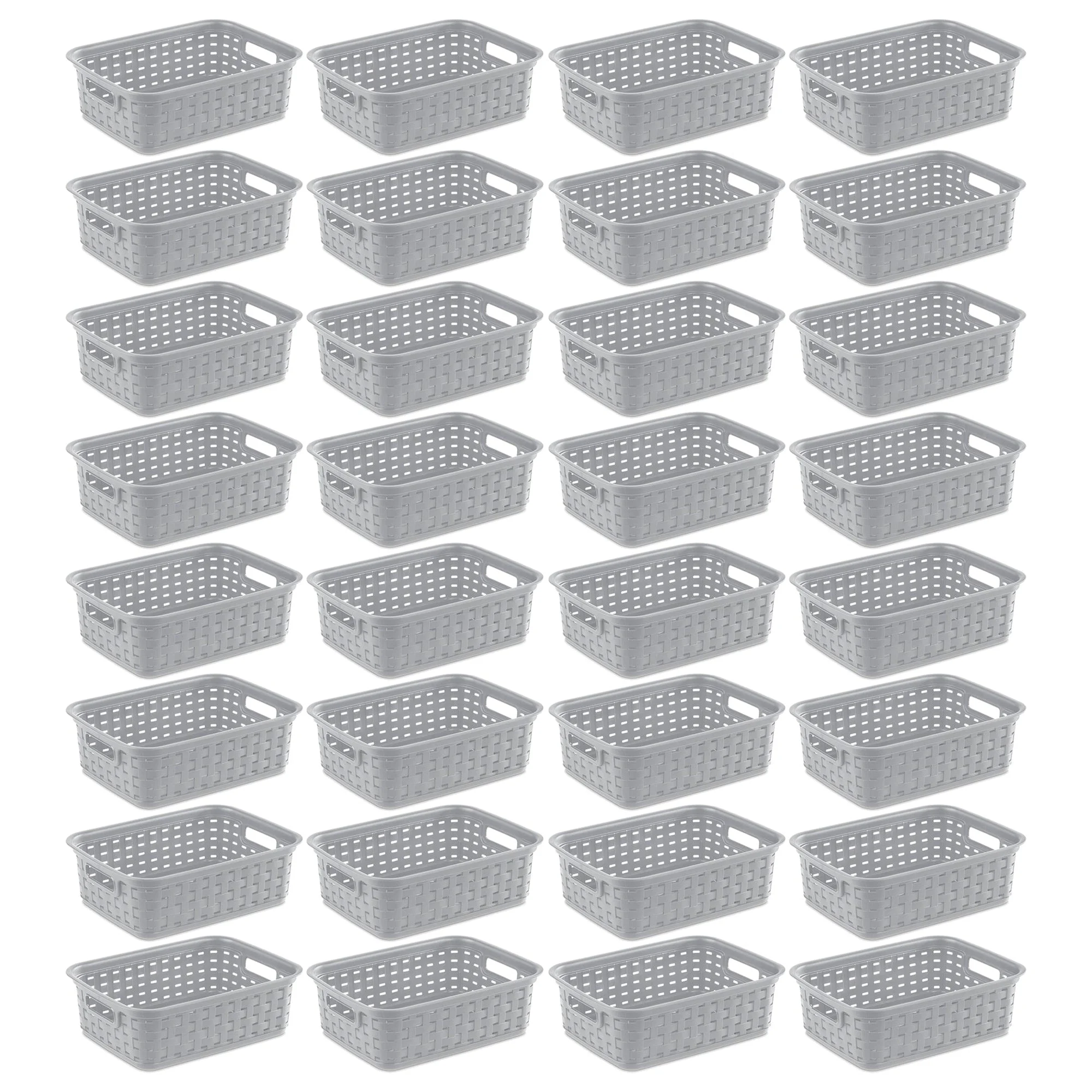 Sterilite 11" Small Weave Open Bin Organize Wicker Storage Basket, Grey, 32 Pack