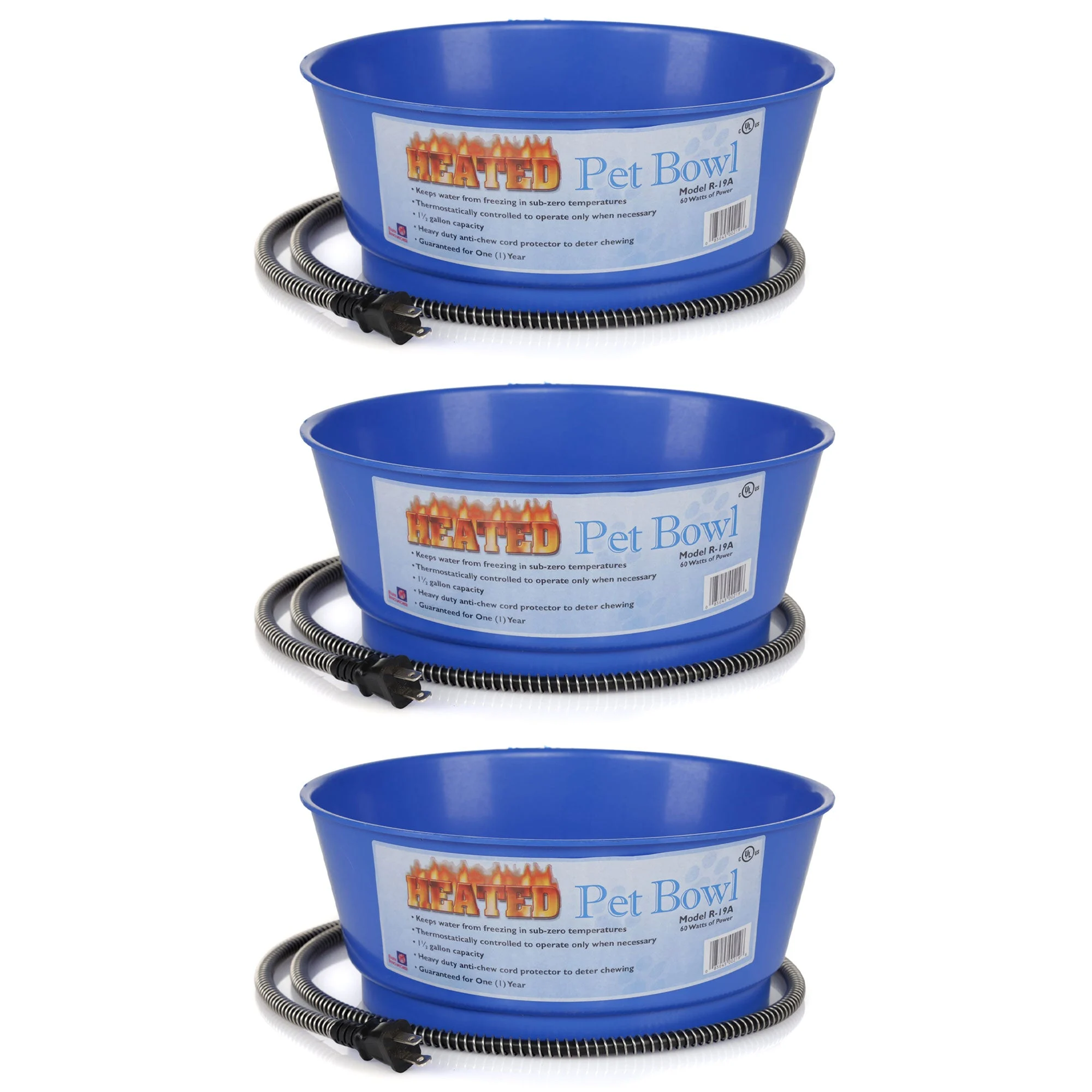 Farm Innovators 60 Watt 1.5 Gallon Electric Heated Pet Water Bowl, Blue (3 Pack)
