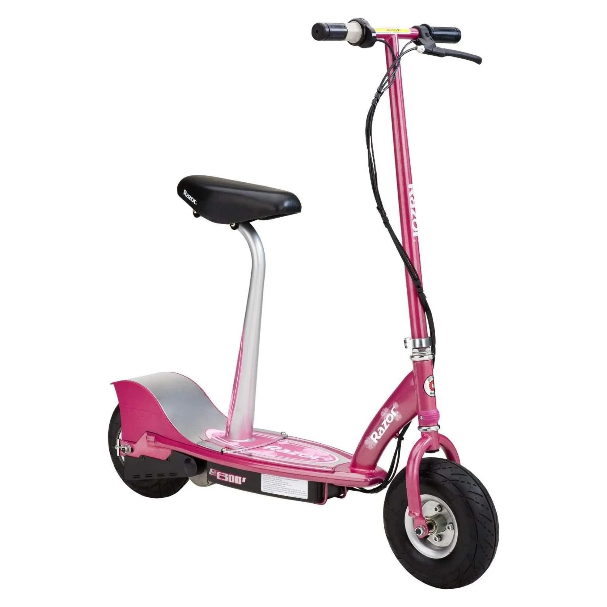 Razor E300S Seated Electric Scooter for Kids, Pneumatic Tires, Seat, Matte Pink