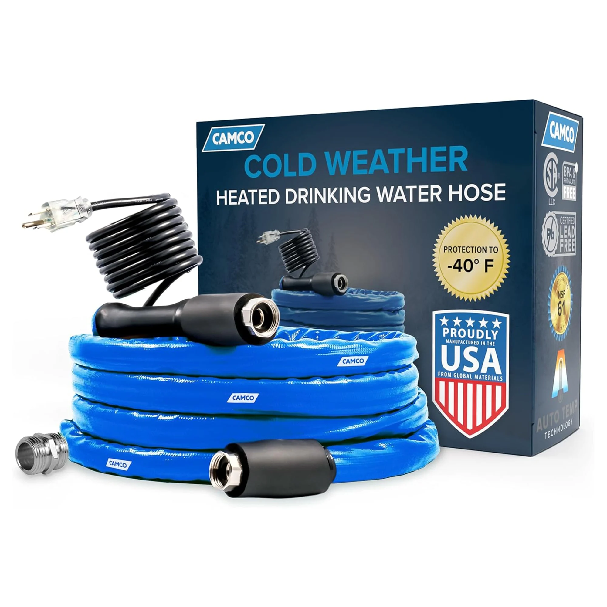 Camco 12-Foot Heated Drinking Water Hose with Adapter for RV Freeze Protection