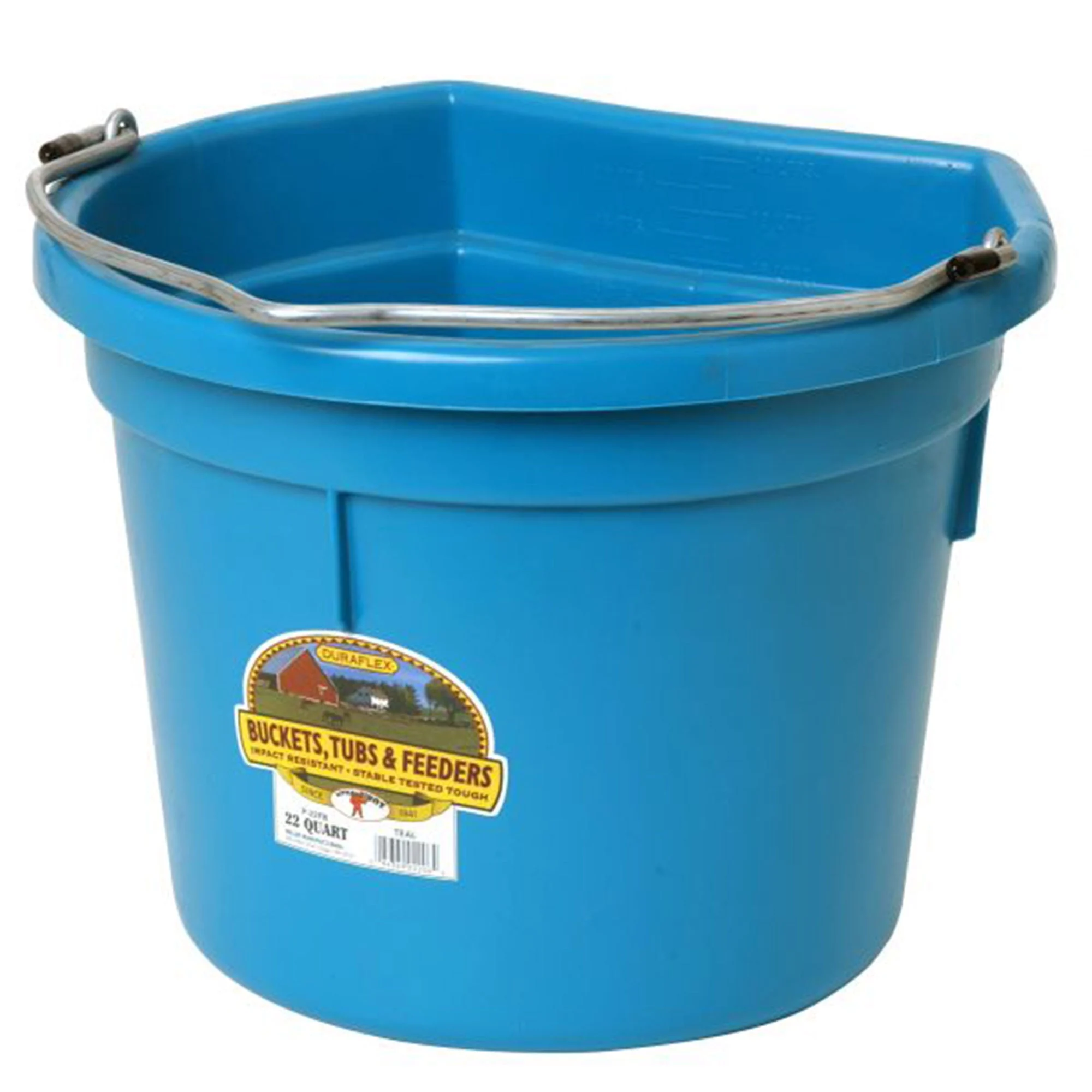 Little Giant Heavy Duty 22 Quart Flat Back Plastic Bucket w/ Metal Handle, Teal