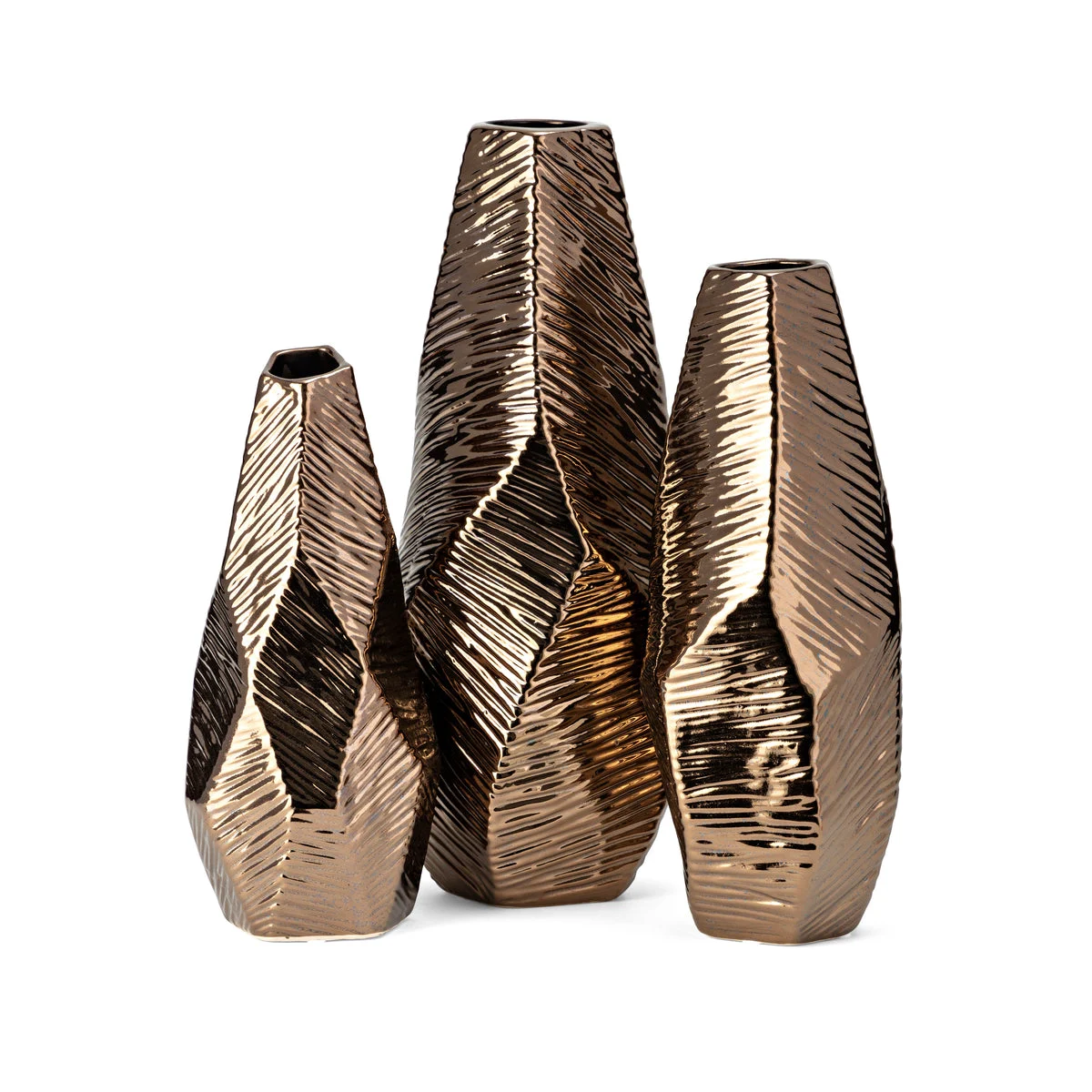 IMAX Worldwide Home Metallic Bronze Geometric Vases - Set of 3