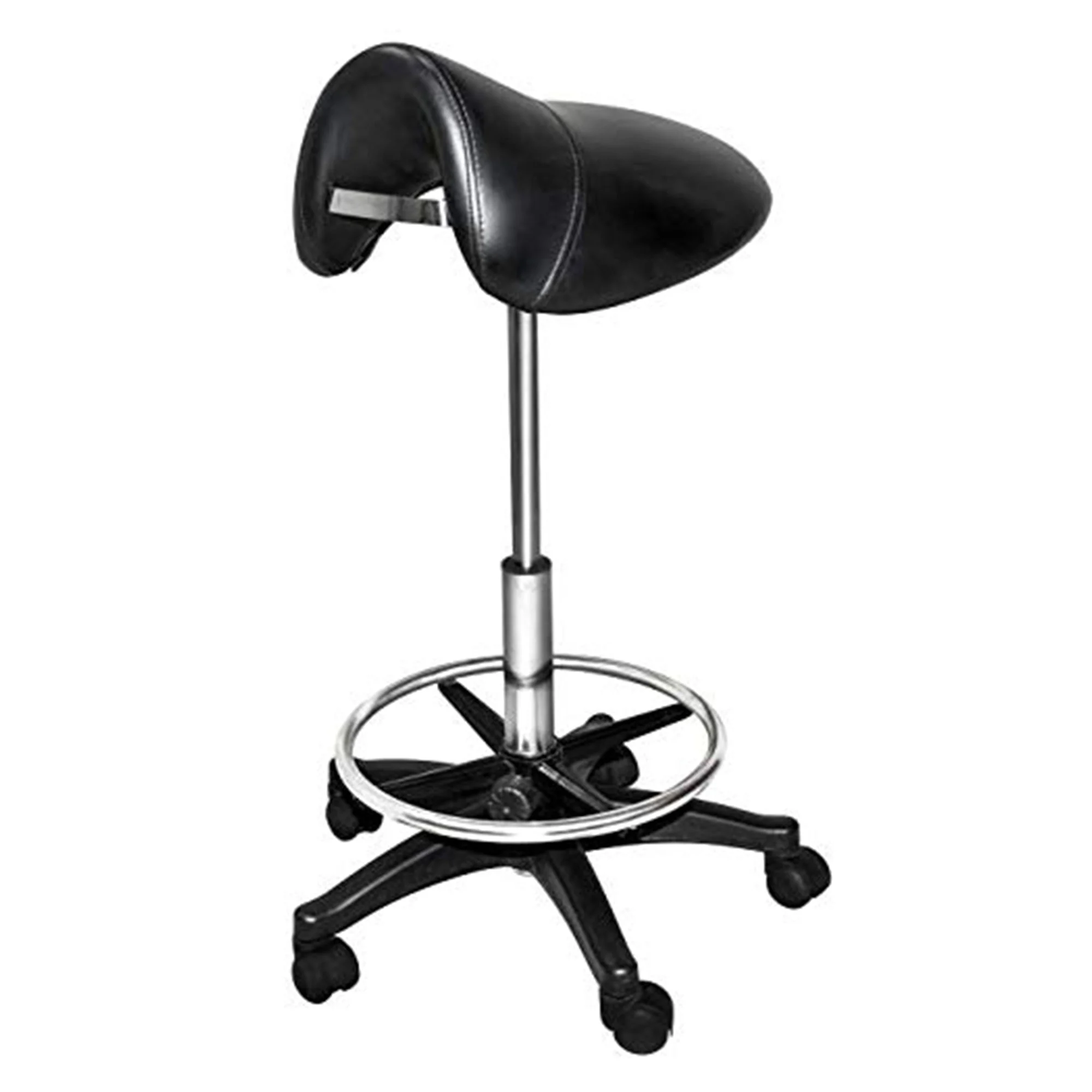 Chromium Professional Rotating Saddle Cutting Stool with Foam Cushions, Black