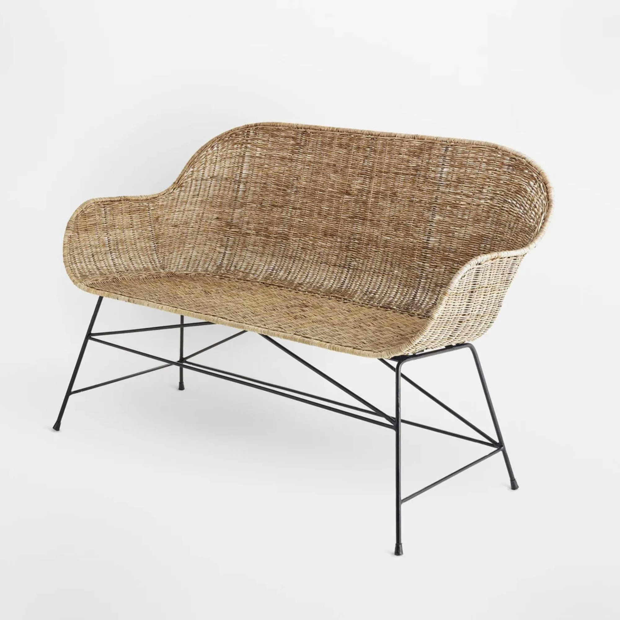 texxture Ormond Woven Rattan Settee with Metal Legs, Home Furniture, Natural