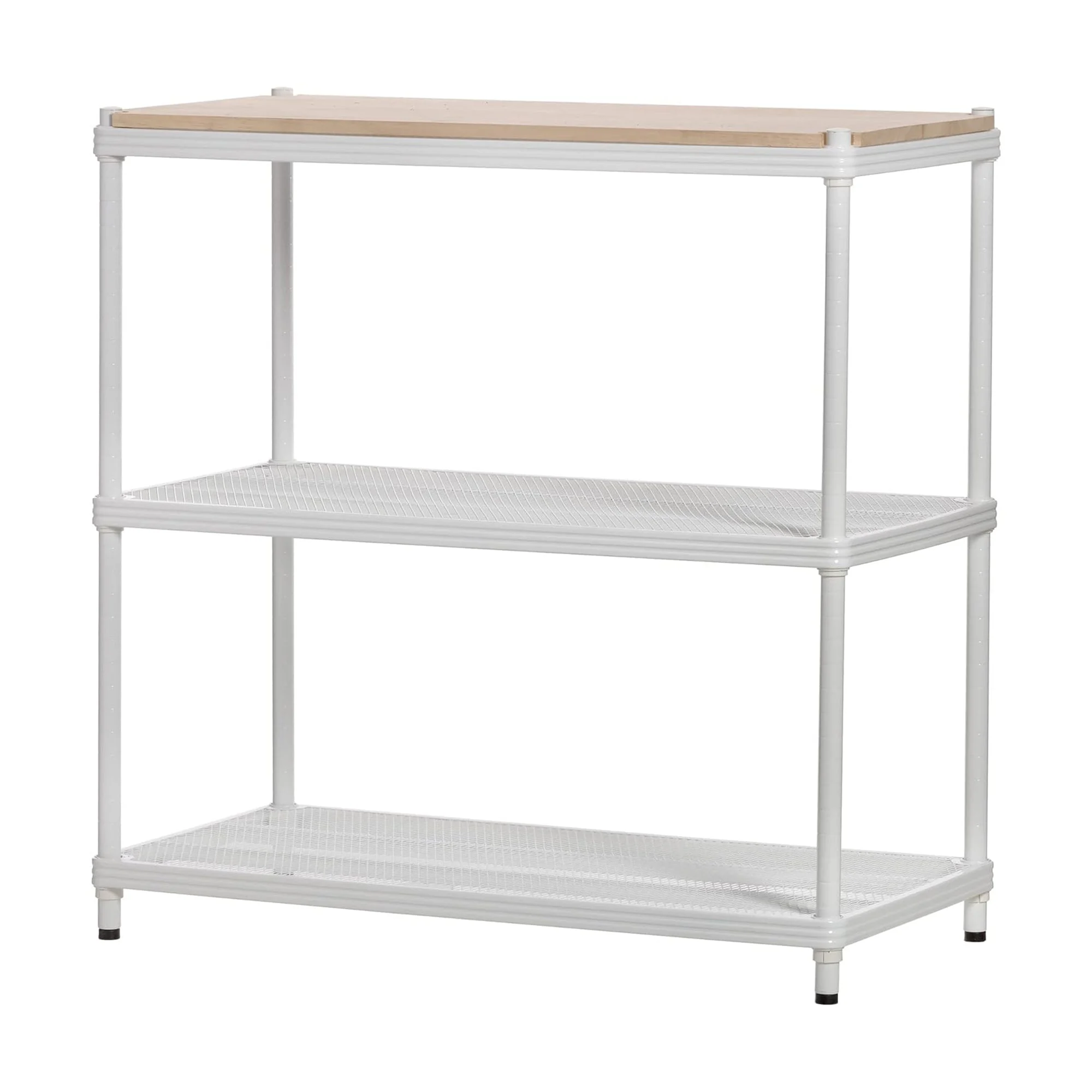 Design Ideas MeshWorks Metal Storage Wood Top Workbench Shelving Unit, White
