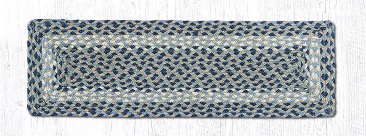 Earth Rugs Blue/Natural Jute Rectangle Stair Tread 27"x8.25" Eco-Friendly Home Accent