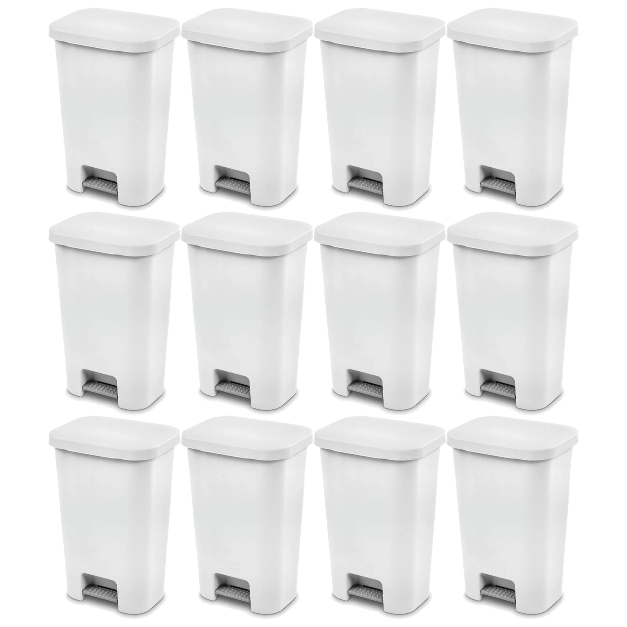 Sterilite 11.9 Gal Rectangle Step On Trash Kitchen Wastebasket, White (12 Pack)