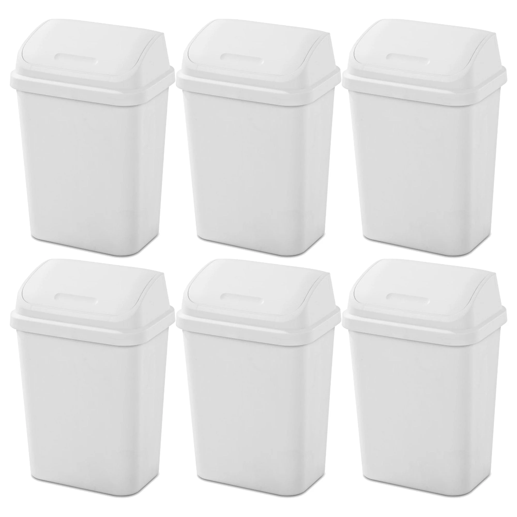 Sterilite 7.8 Gallon SwingTop Kitchen Wastebasket Trash Can, White (6 Pack)