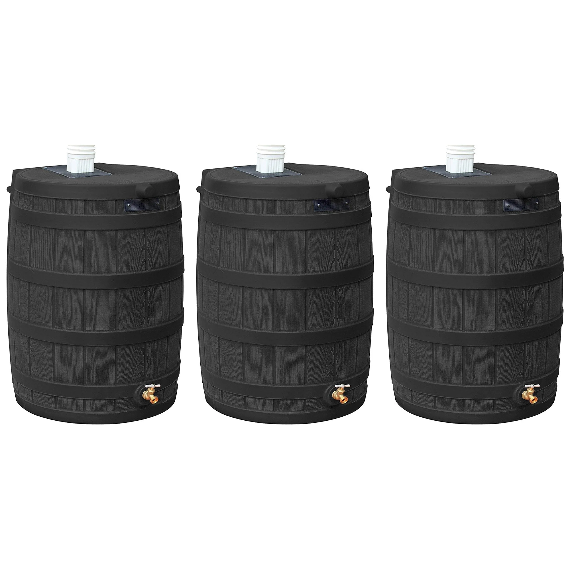 Good Ideas Rain Wizard 50 Gallon Plastic Barrel Water Collector, Black (3 Pack)