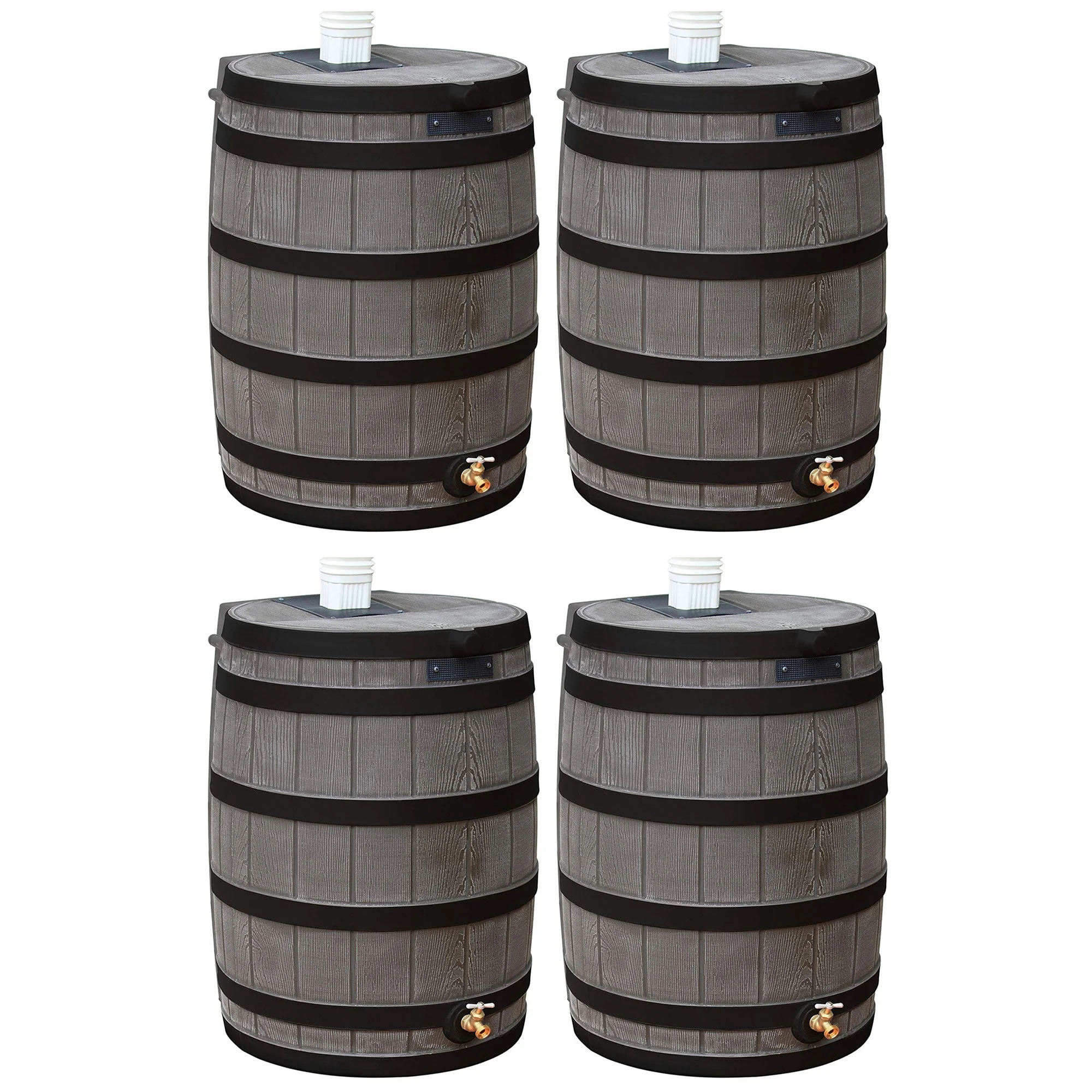 Good Ideas Rain Wizard Wood Rain Water Barrel with Darkened Ribs, Oak, (4 Pack)