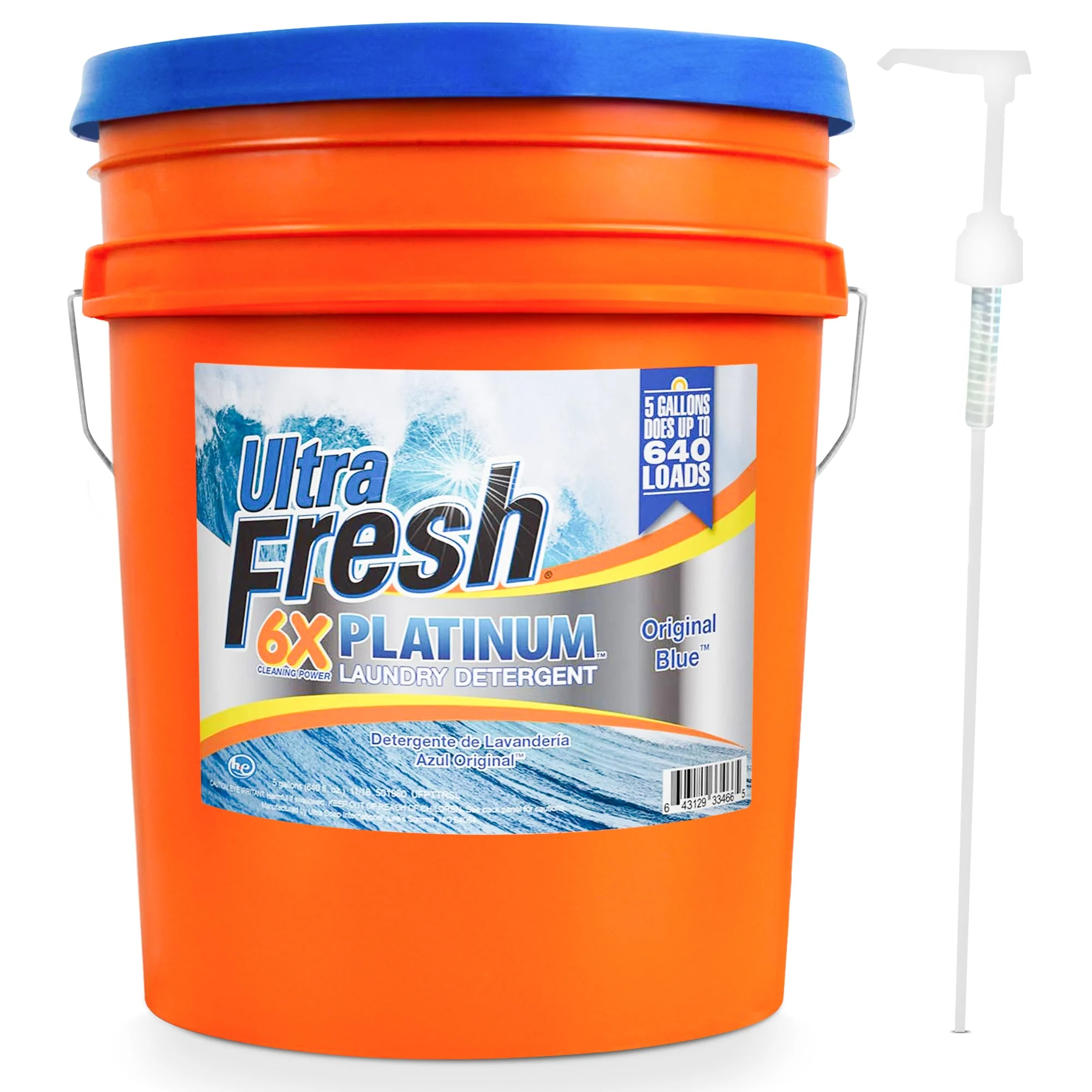 Ultra Fresh 6X Platinum 5 Gal Laundry Detergent, Up to 640 Loads, Original Blue