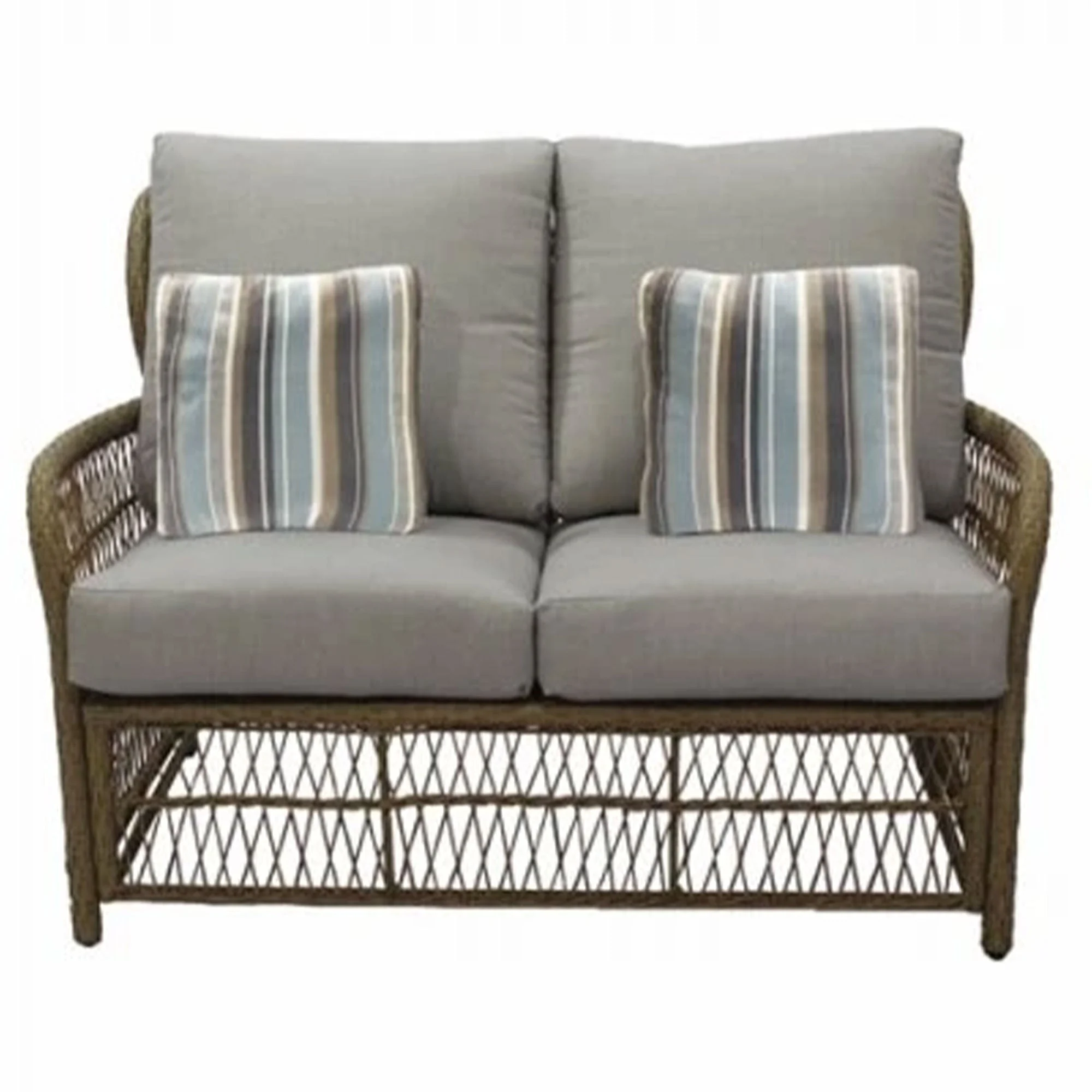 Four Seasons Courtyard Positano Wicker Cushioned Loveseat w/ 2 Accessory Pillows